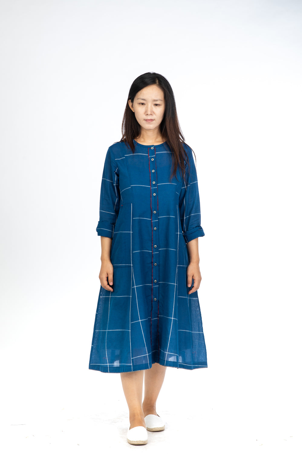 Blue Checks Button Down Dress