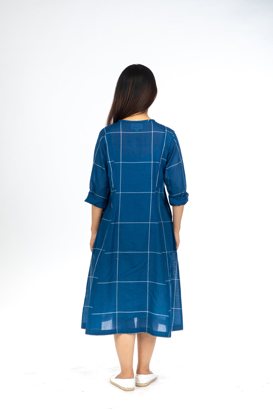 Blue Checks Button Down Dress