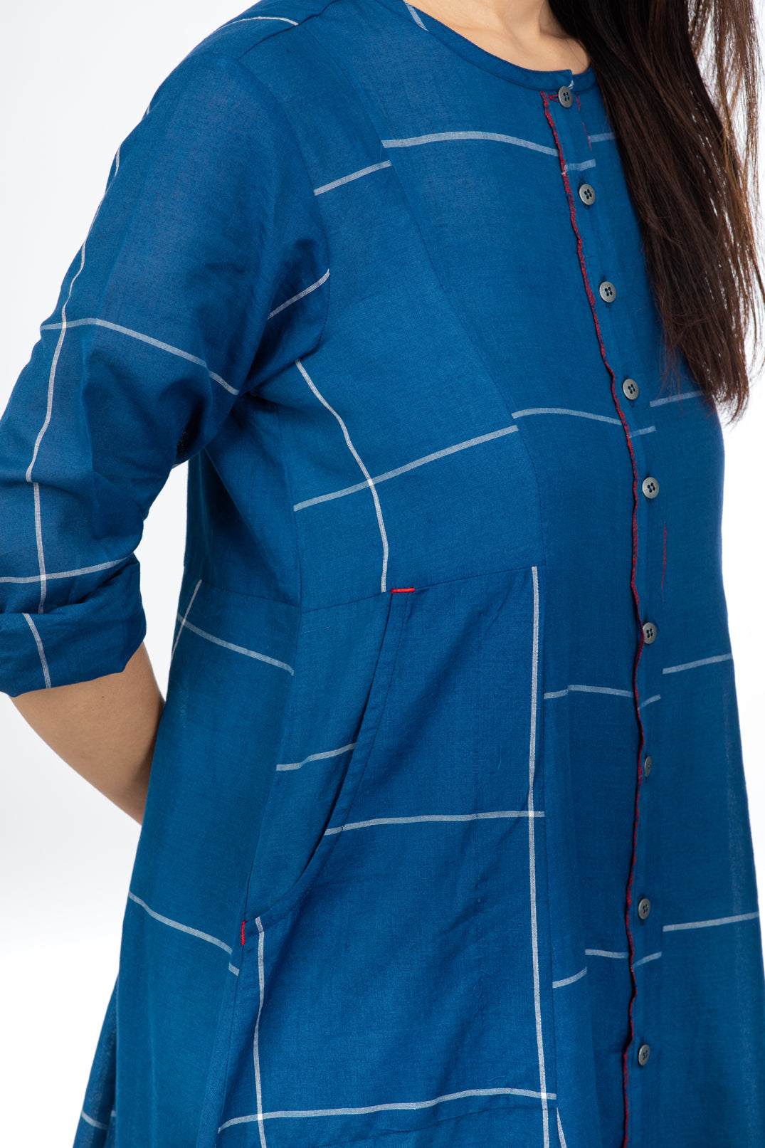 Blue Checks Button Down Dress