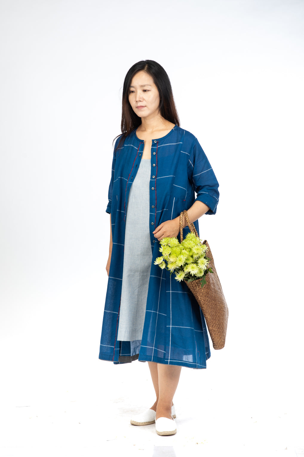 Blue Checks Button Down Dress