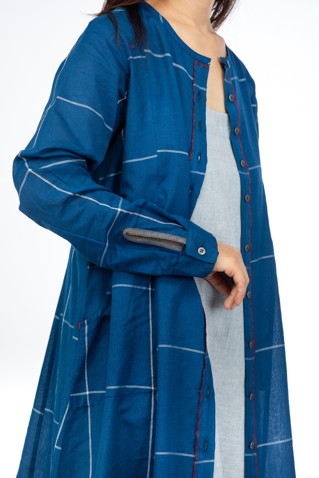 Blue Checks Button Down Dress