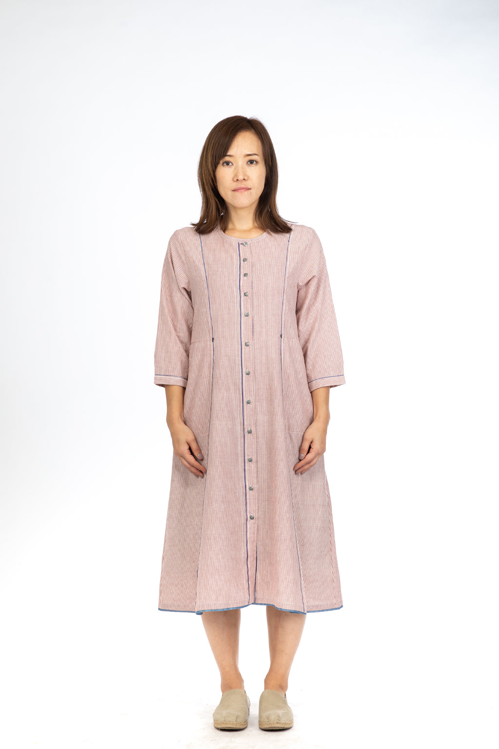 Red Chambray Stripes Open Long Dress