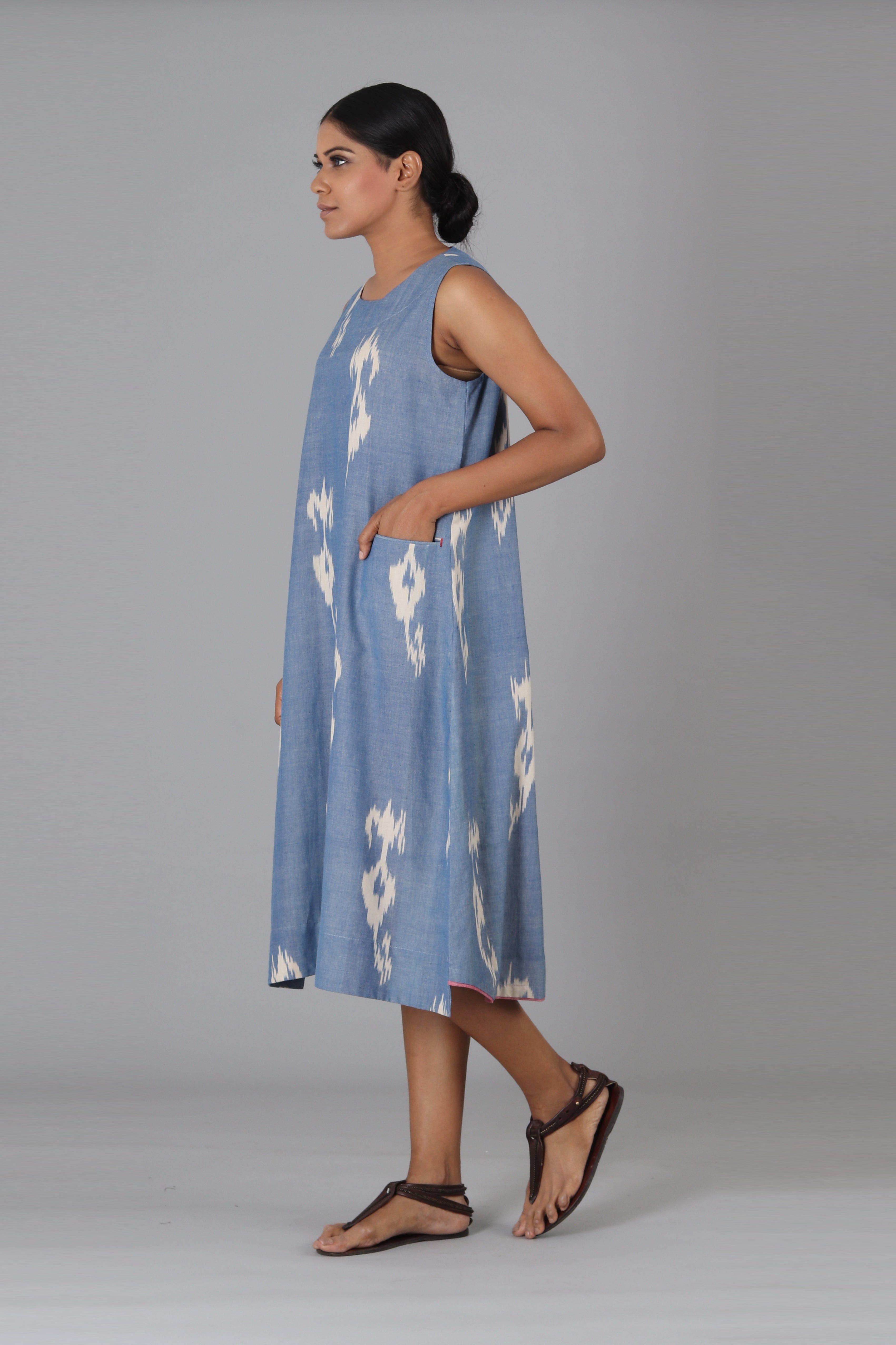 Light Blue Paisley Sleeveless Dress