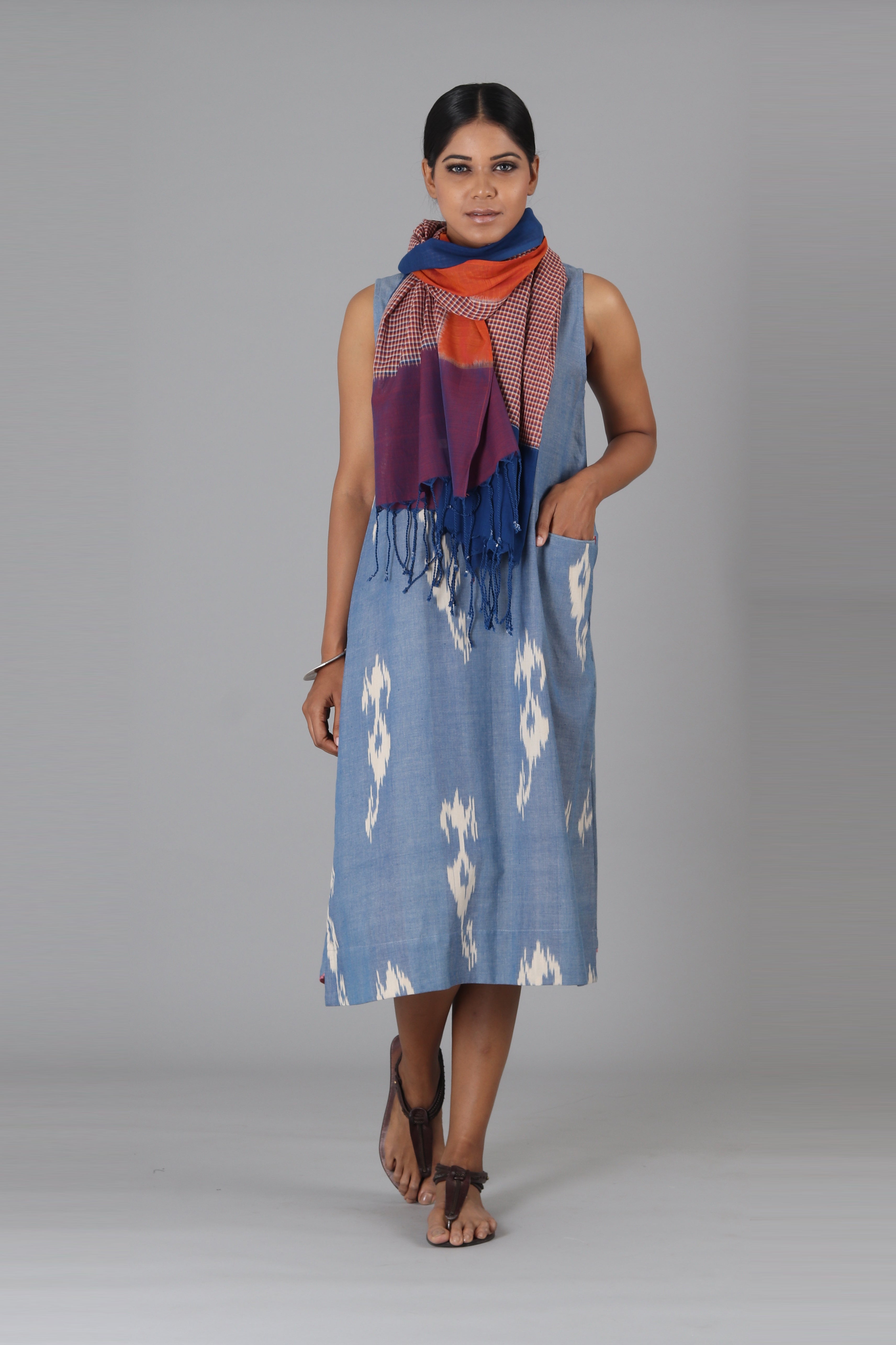 Light Blue Paisley Sleeveless Dress