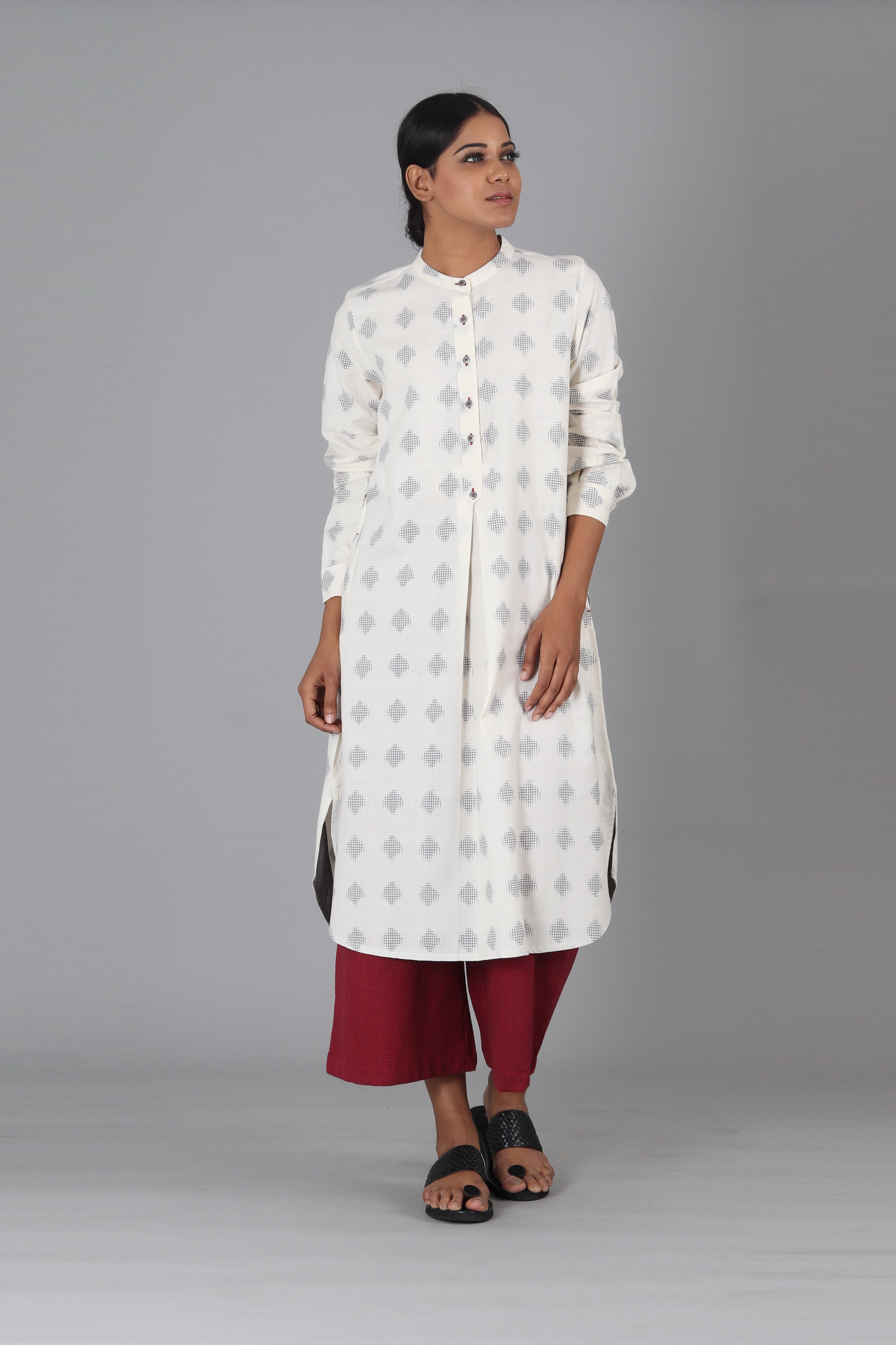 White Jali Polka Long Kurta