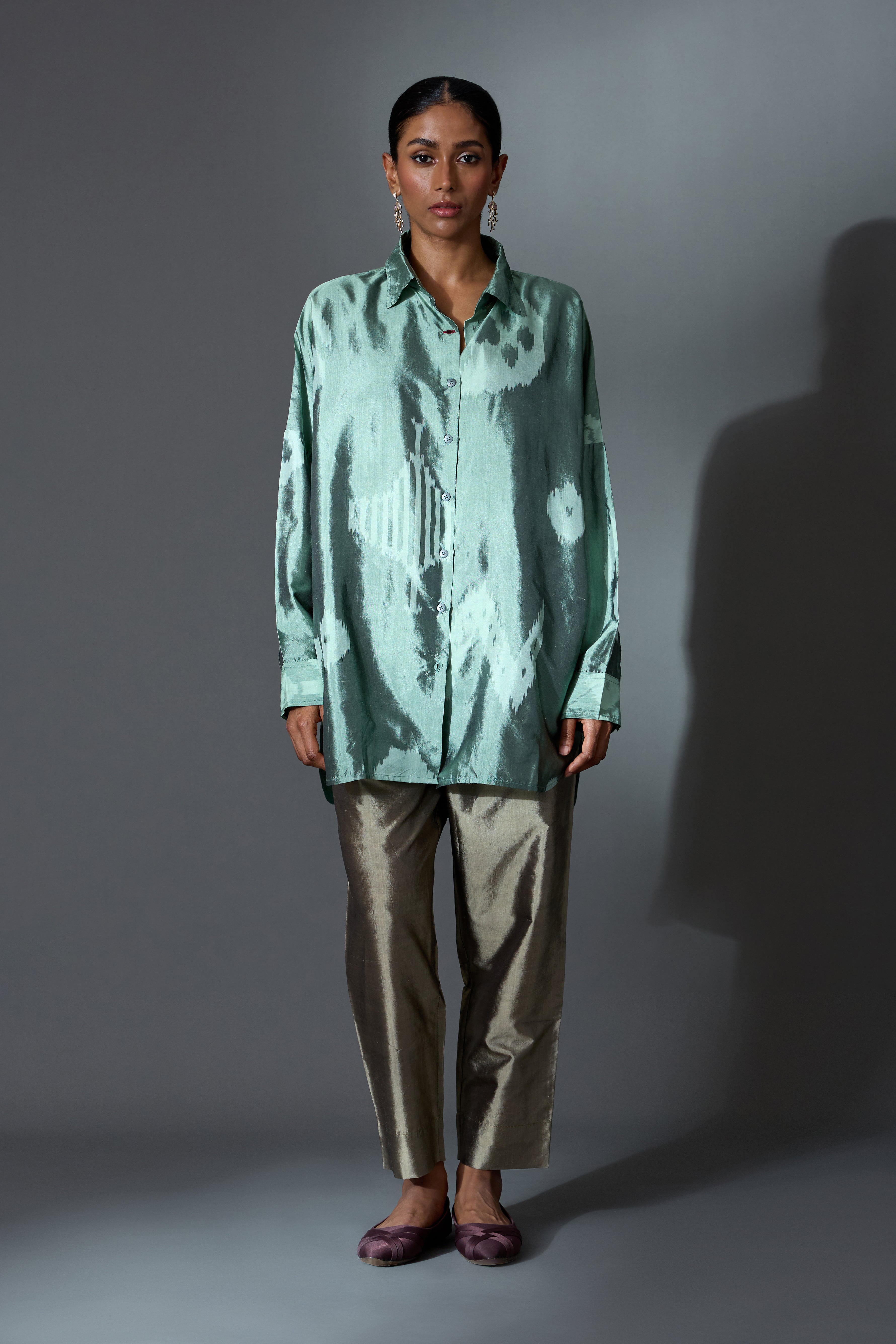 BRONZE SILK STRAIGHT PANTS