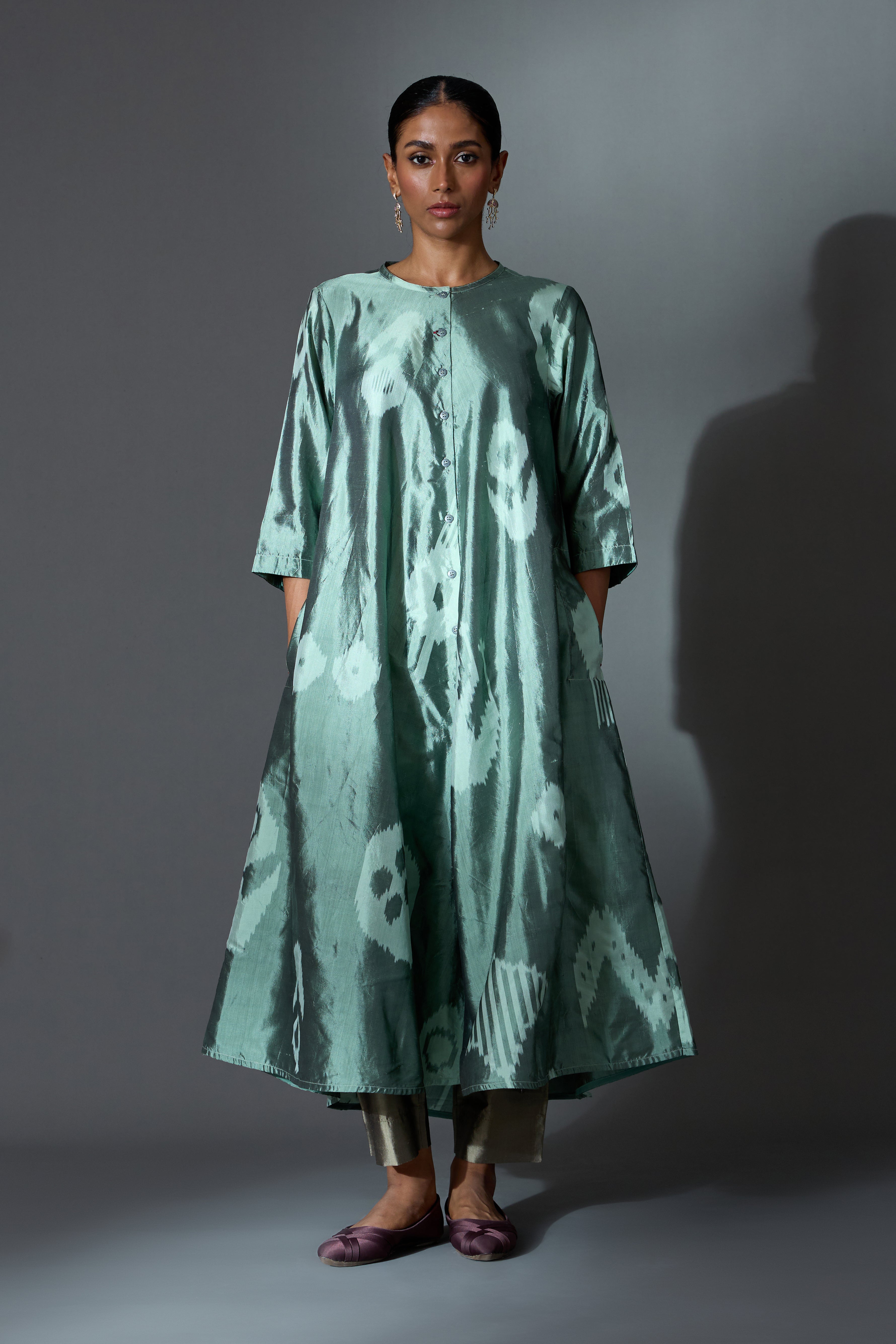 SAGE BIAS BUTTON DRESS