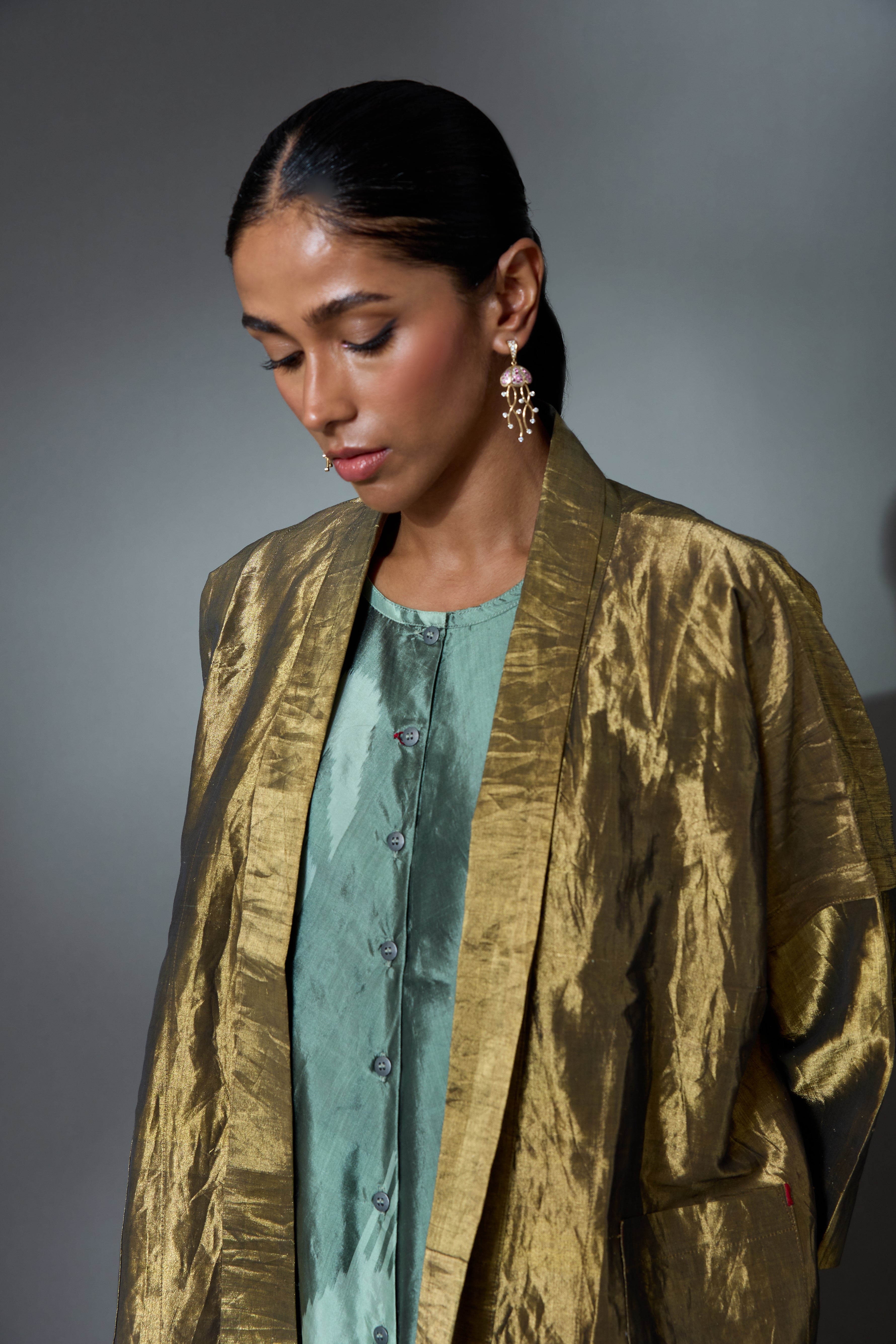 SAGE BIAS BUTTON DRESS