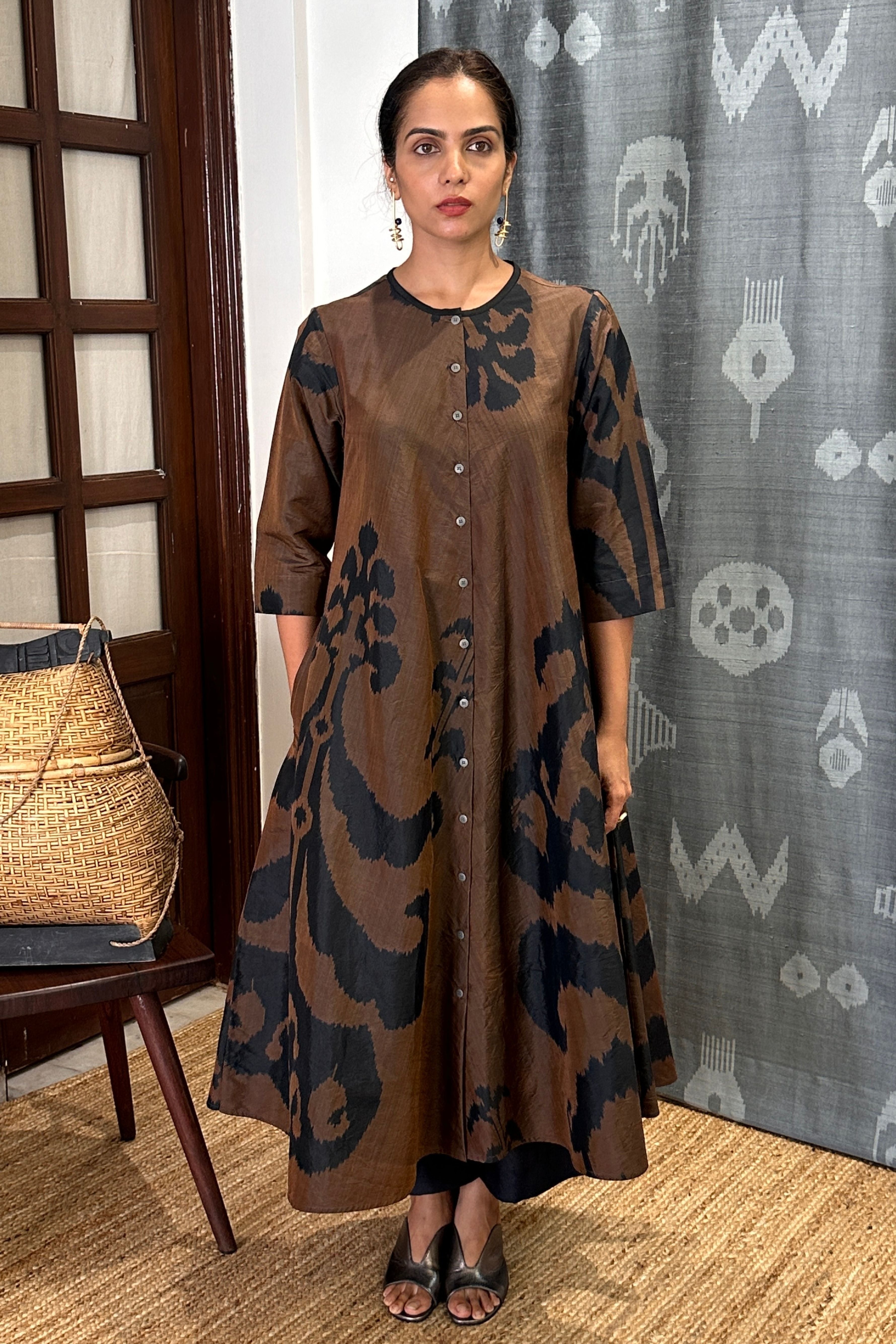 MUSHK BIAS BUTTON DRESS
