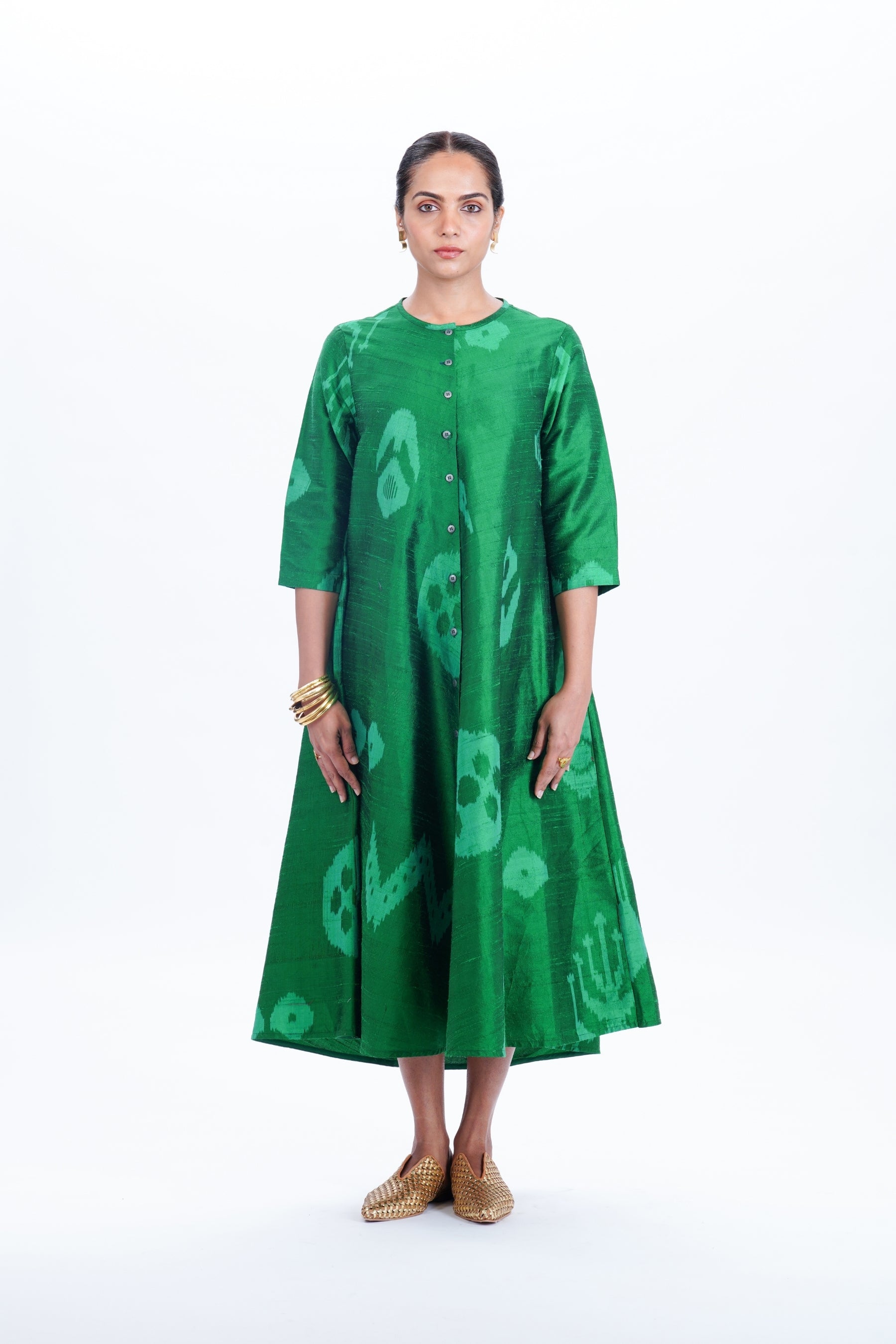 EMERALD BIAS BUTTON DRESS