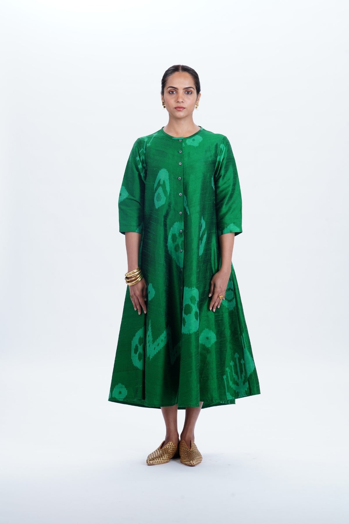 EMERALD BIAS BUTTON DRESS