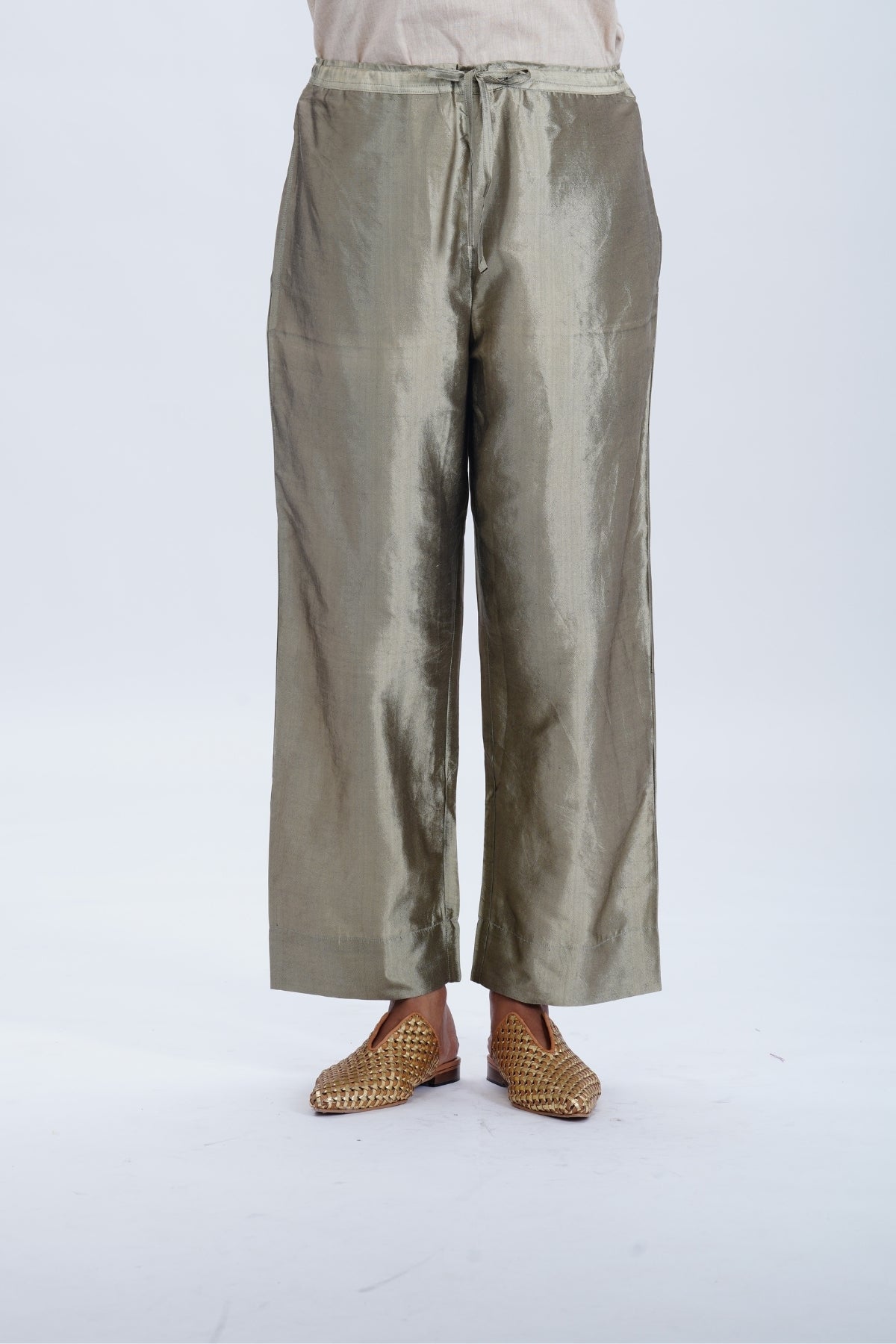 BRONZE SILK STRAIGHT PANTS