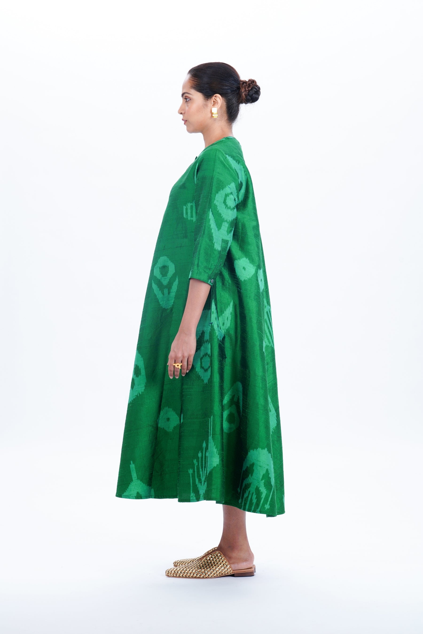 EMERALD BIAS BUTTON DRESS