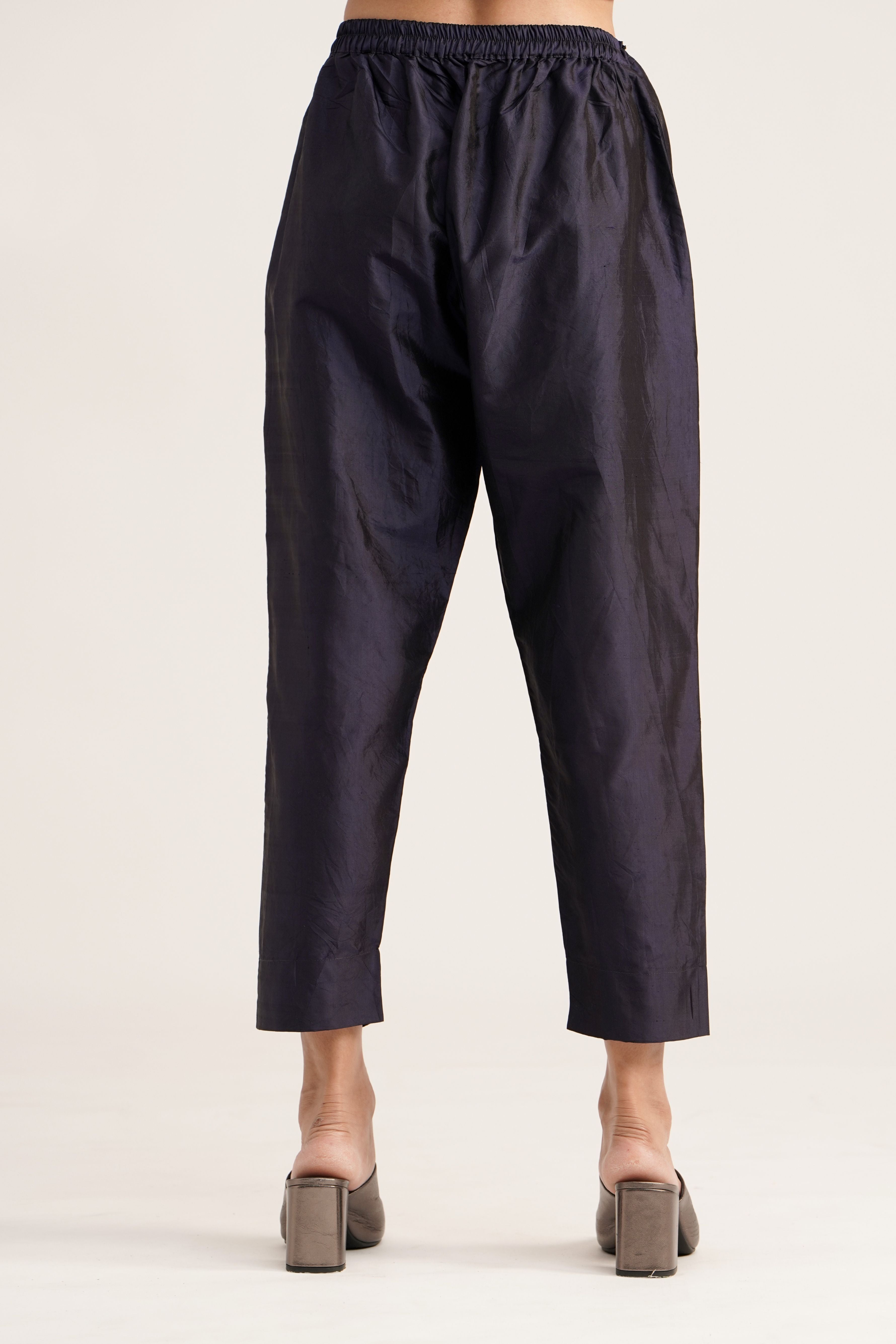 BLUE SILK STRAIGHT PANTS