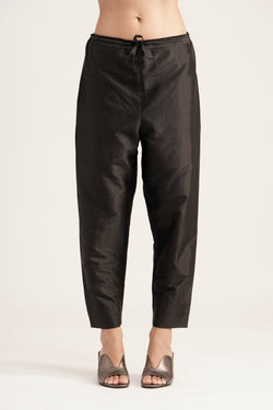 BLACK SILK STRAIGHT PANTS