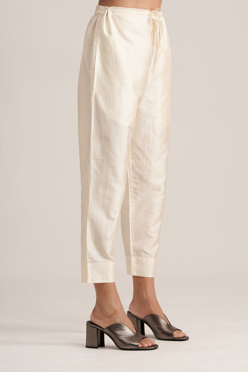 WHITE SILK STRAIGHT PANTS