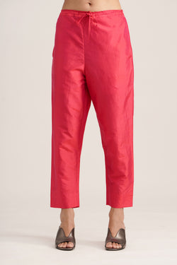 RED SILK STRAIGHT PANTS