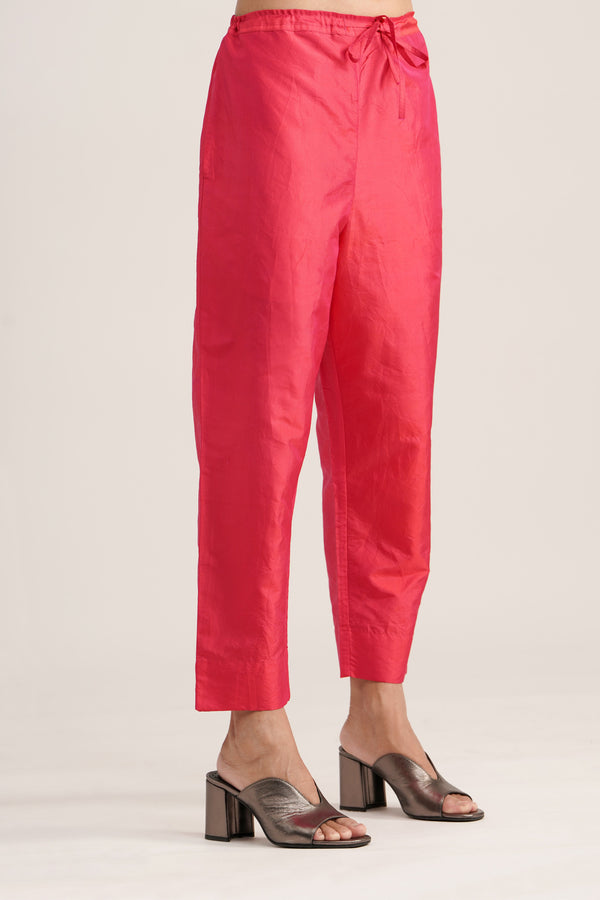 RED SILK STRAIGHT PANTS