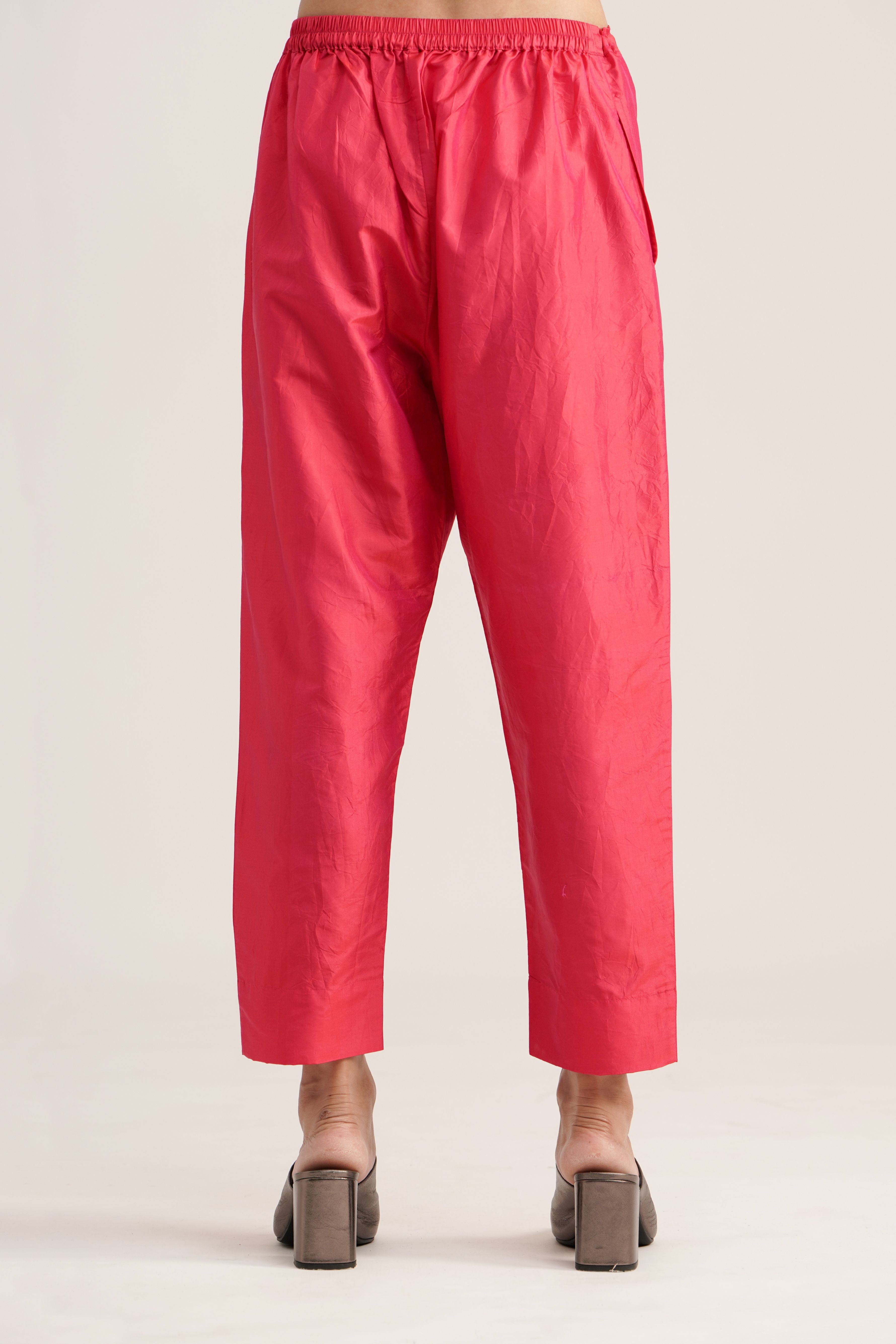 RED SILK STRAIGHT PANTS