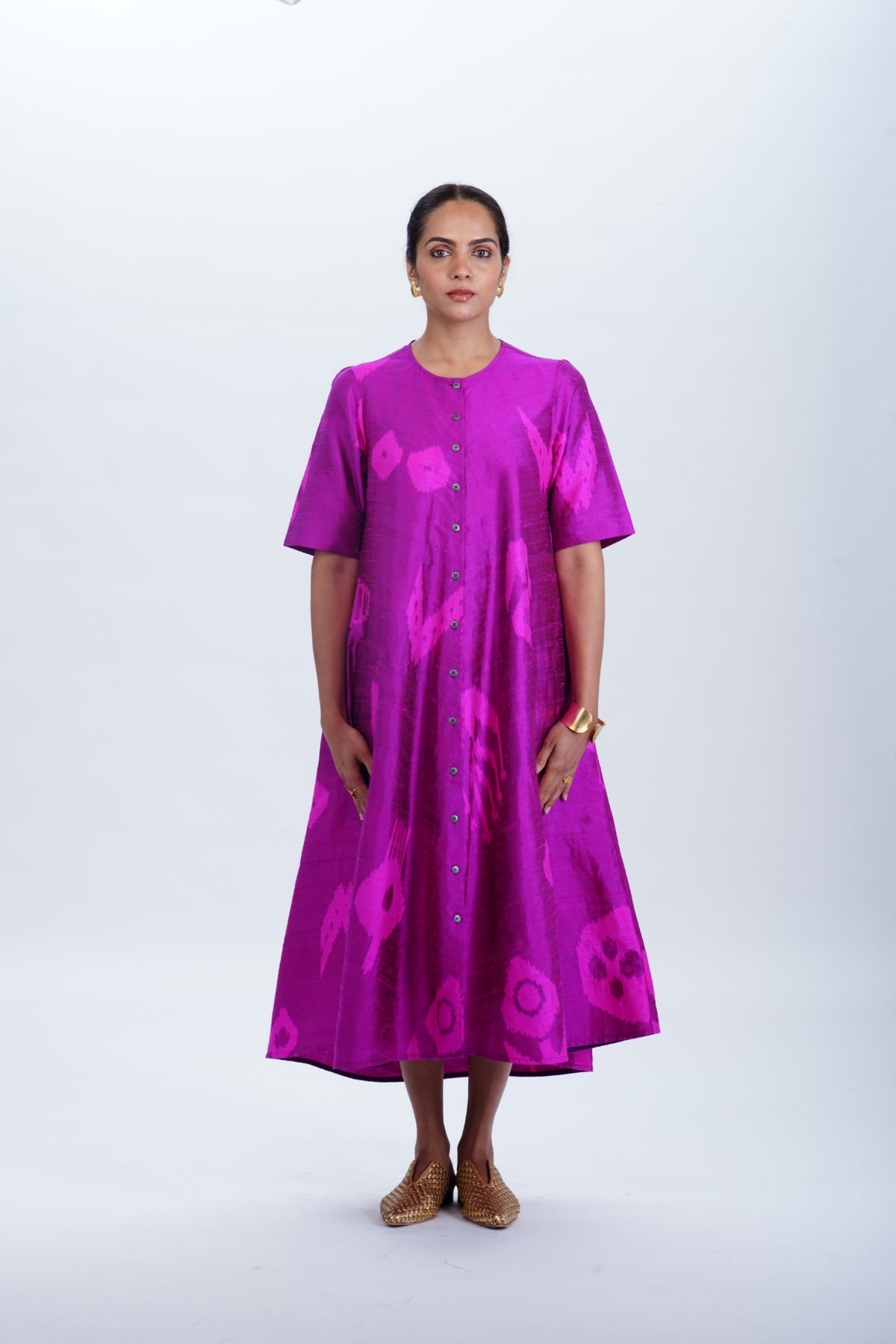 TOURMALINE BIAS BUTTON DRESS