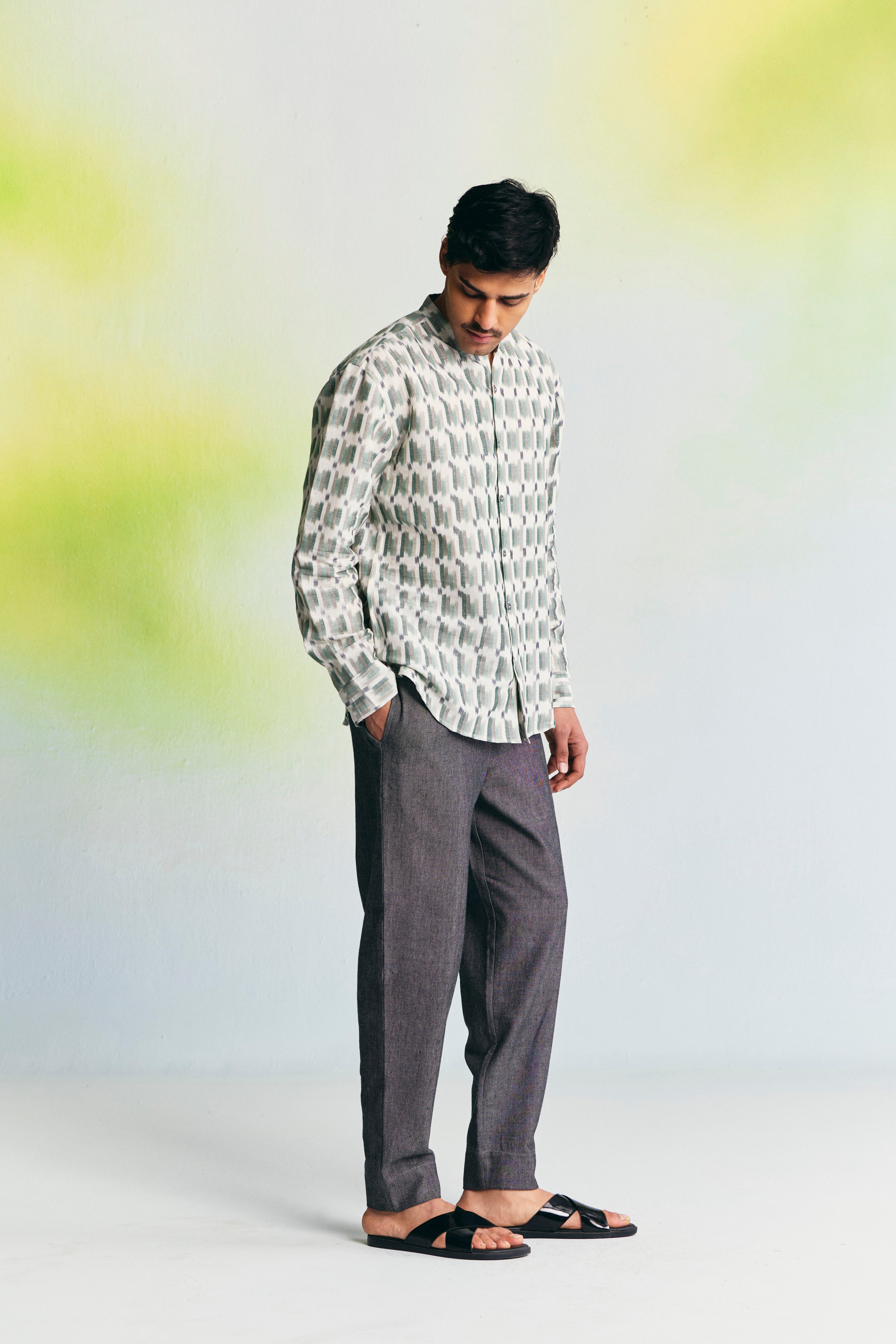 MEADOW LINEN BAND COLLAR SHIRT