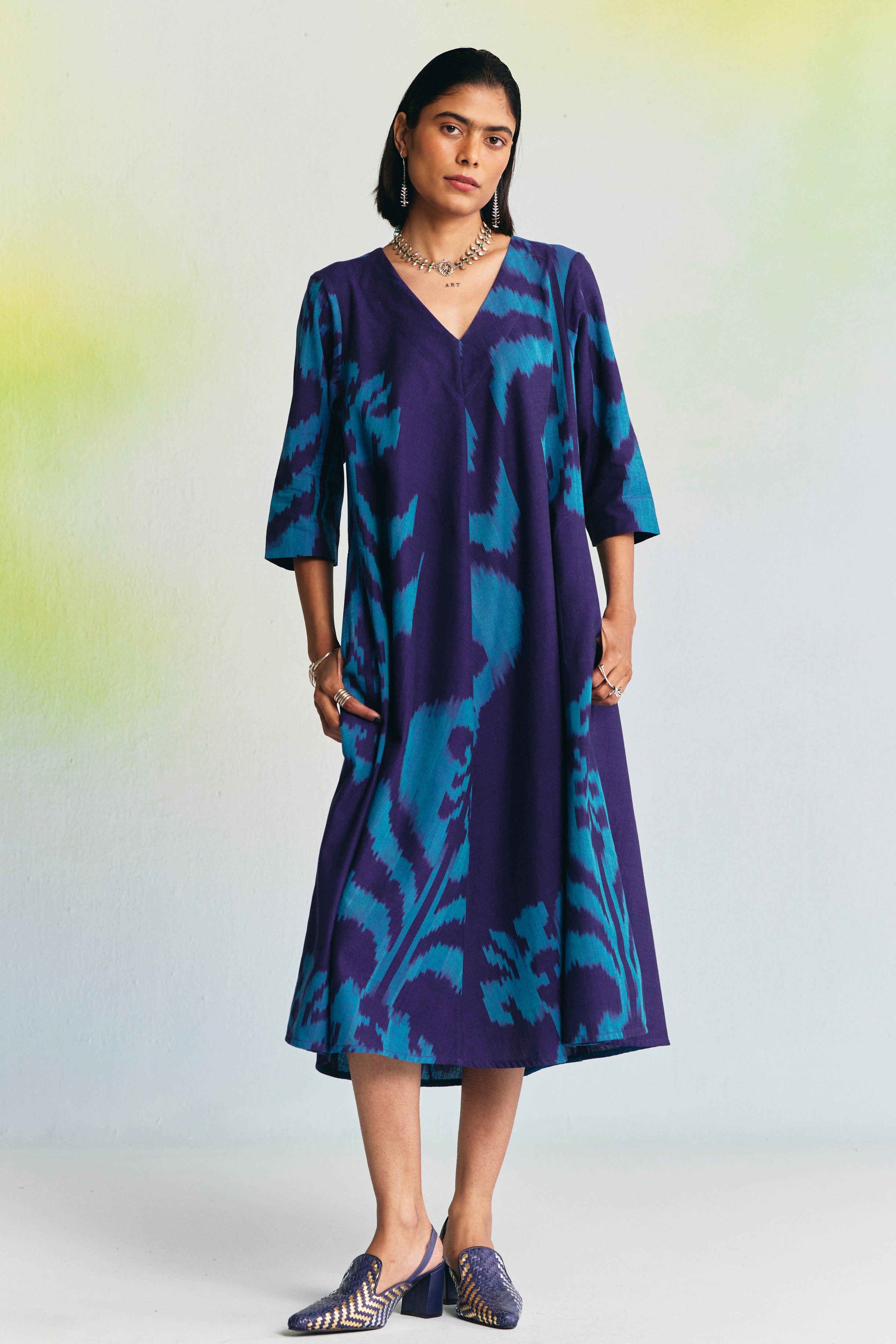 SMALT V NECK BIAS DRESS