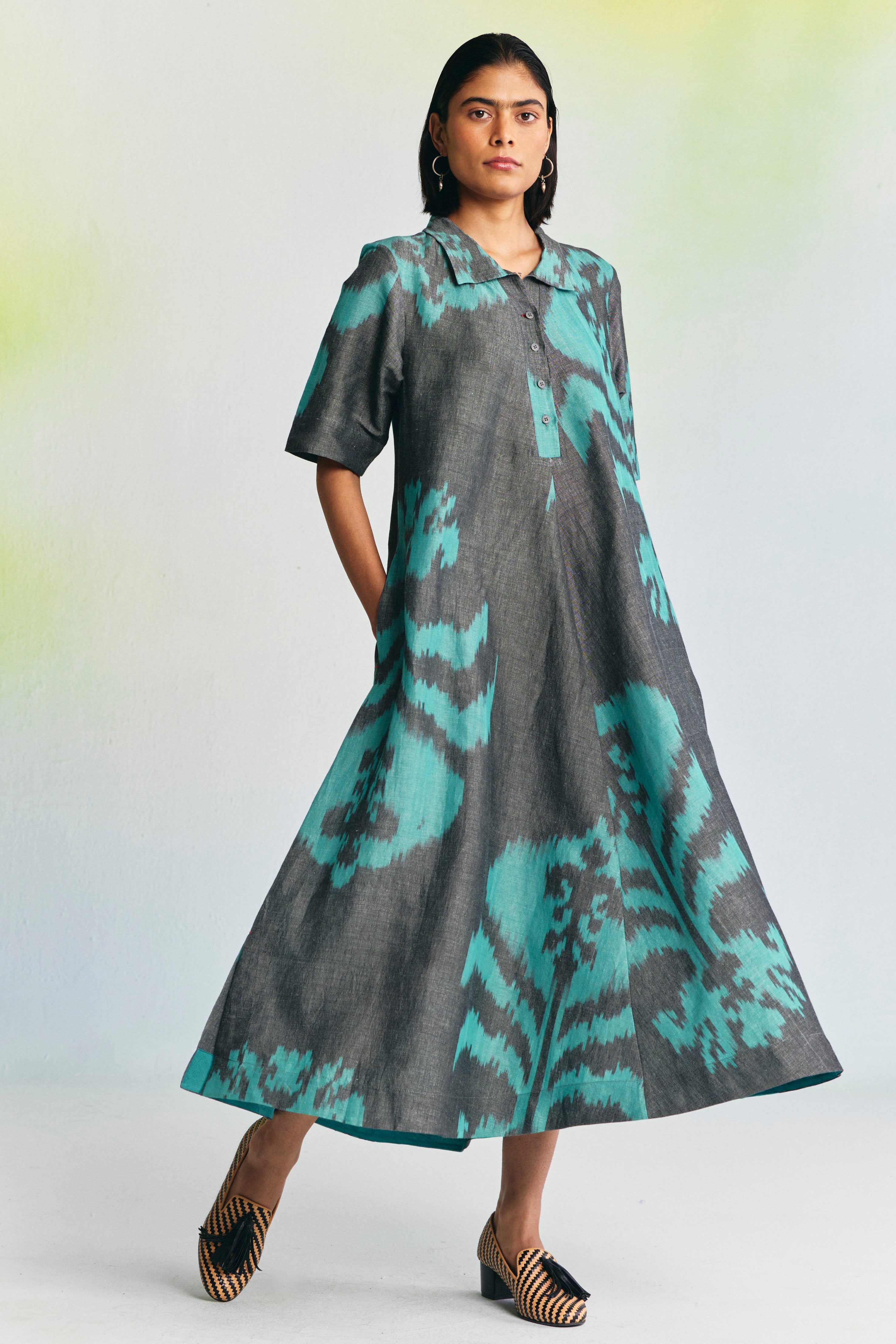 GRISAILLE LINEN COLLARED MAXI