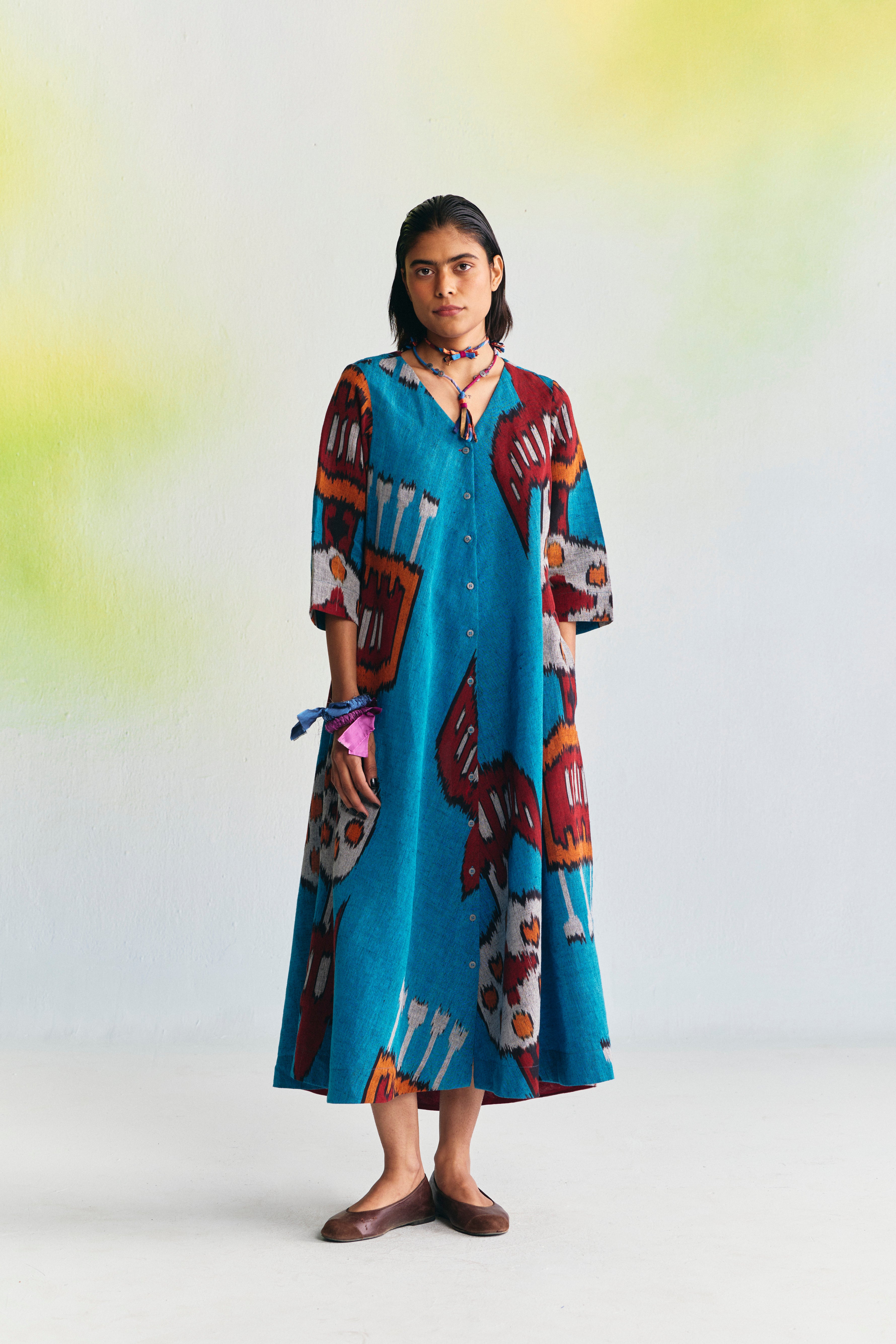 WITZ LINEN BIAS BUTTON DRESS