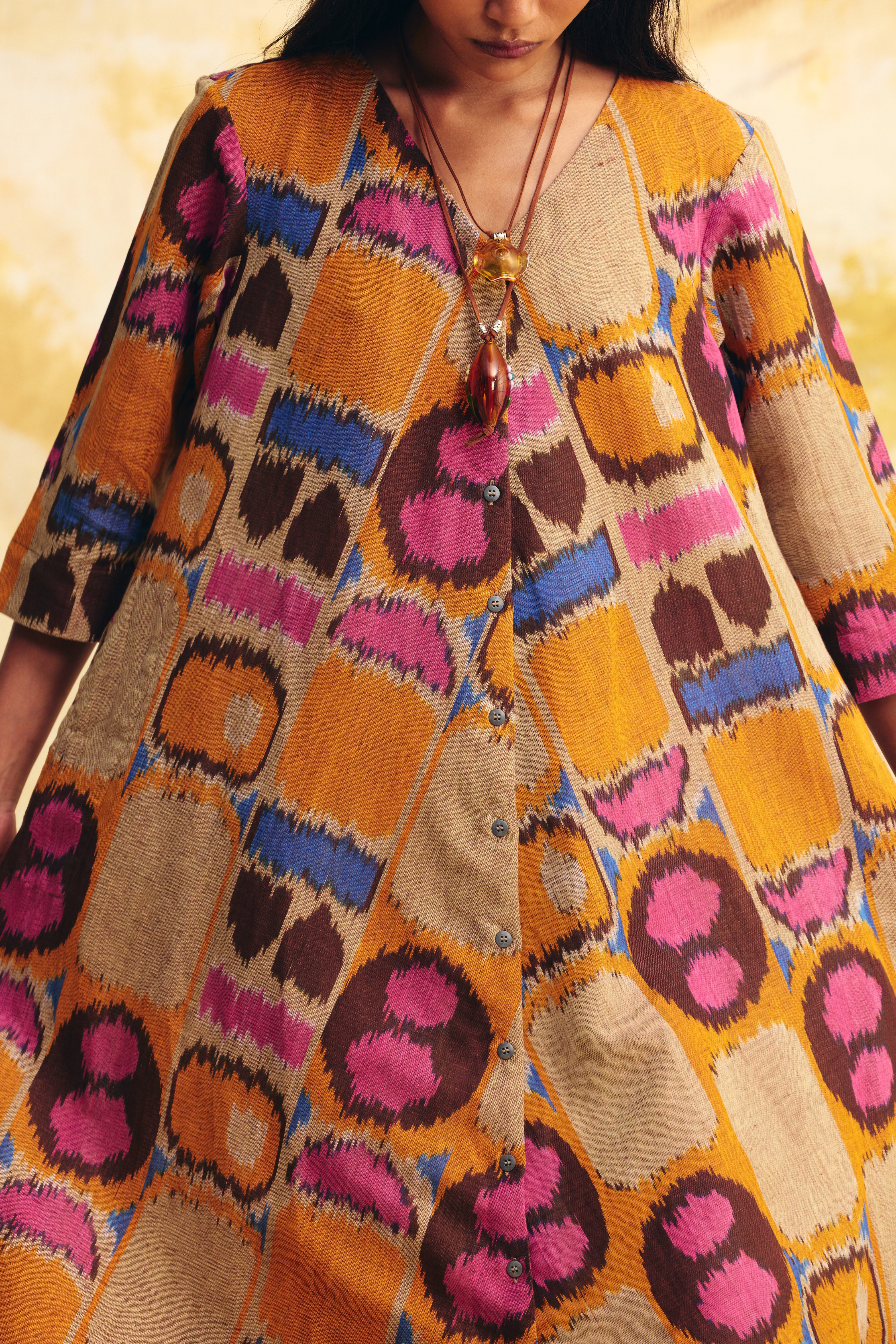 SUNFLARE LINEN BIAS BUTTON DRESS