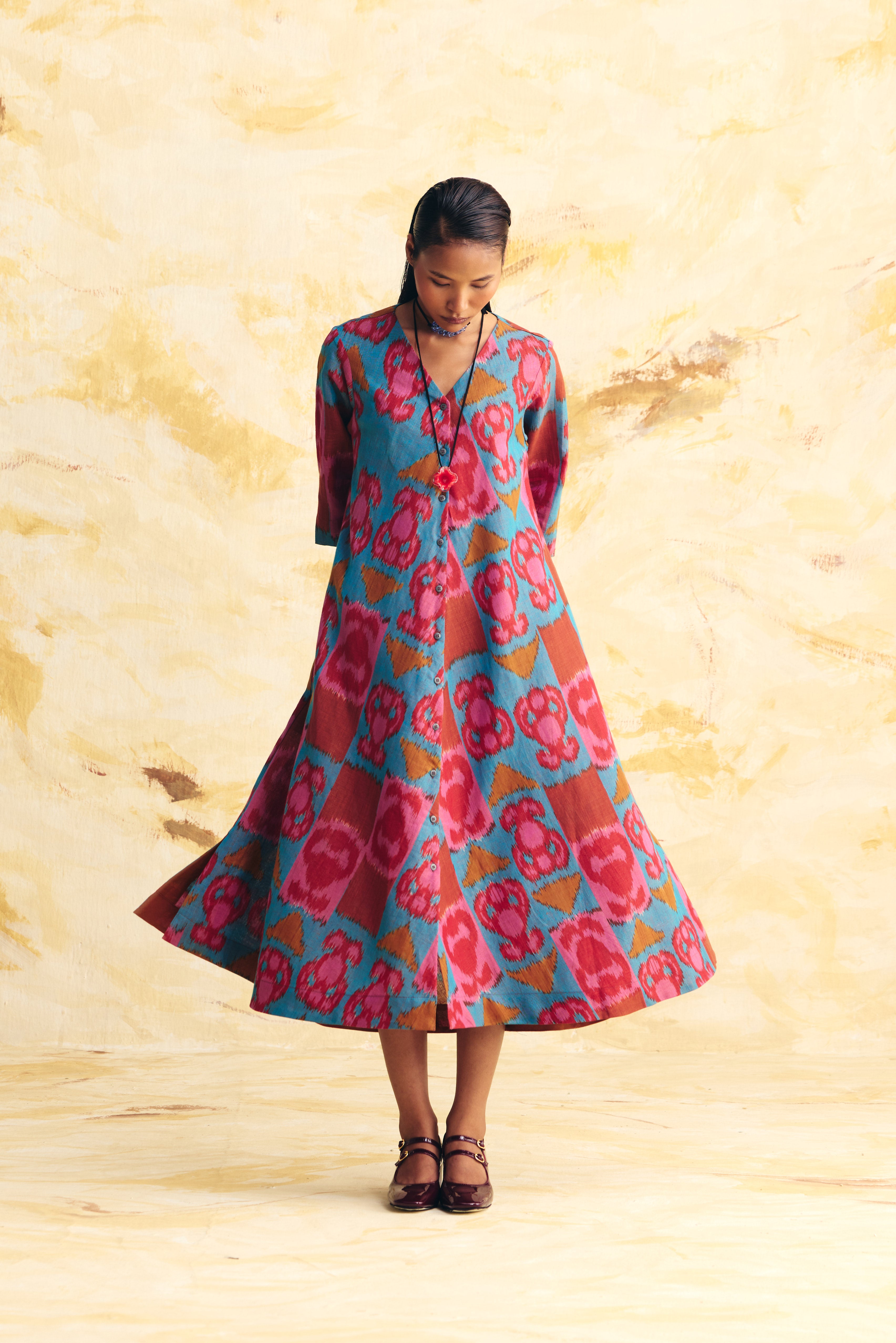 INERTIA LINEN BIAS BUTTON DRESS