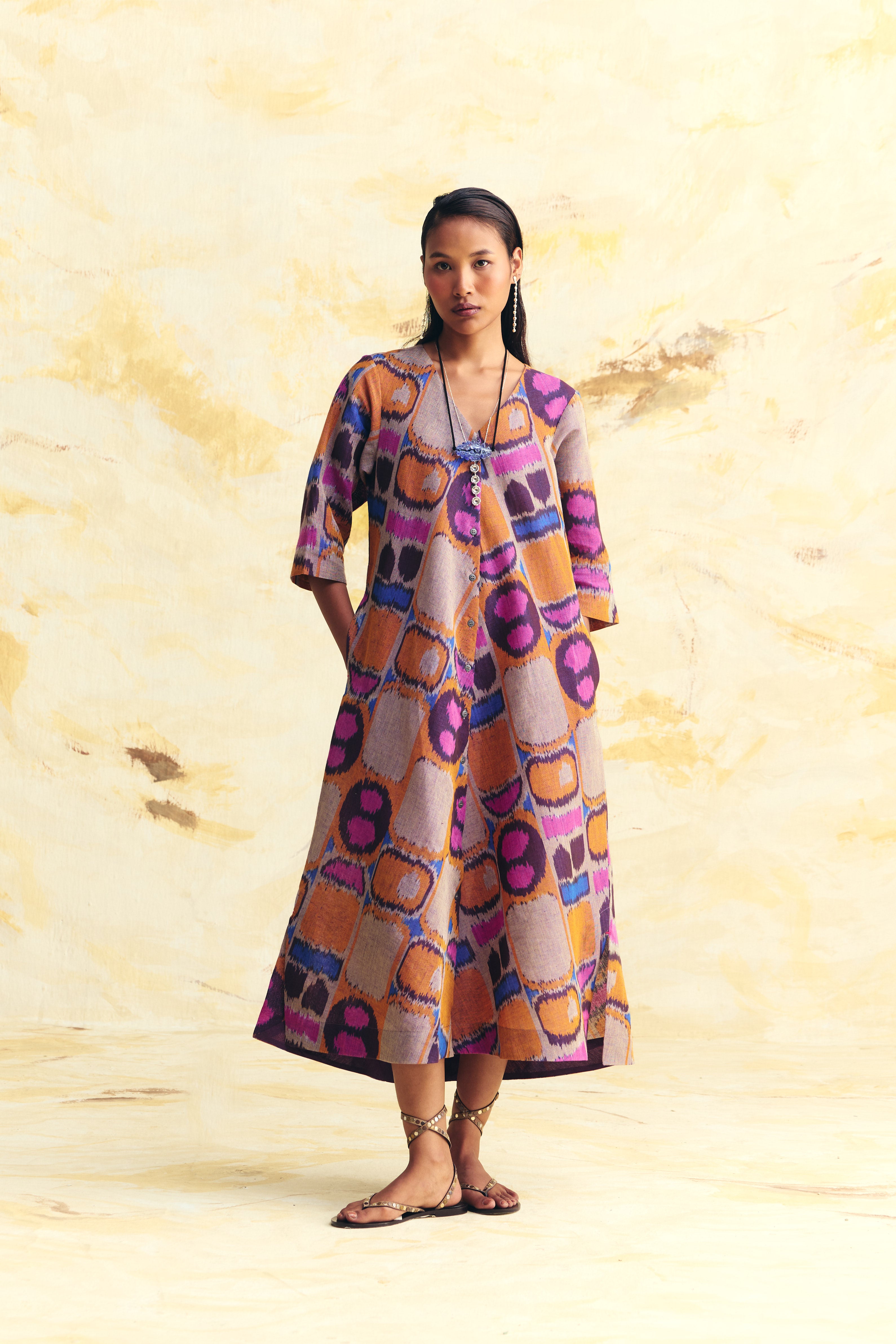 TRANSIT LINEN BIAS BUTTON DRESS