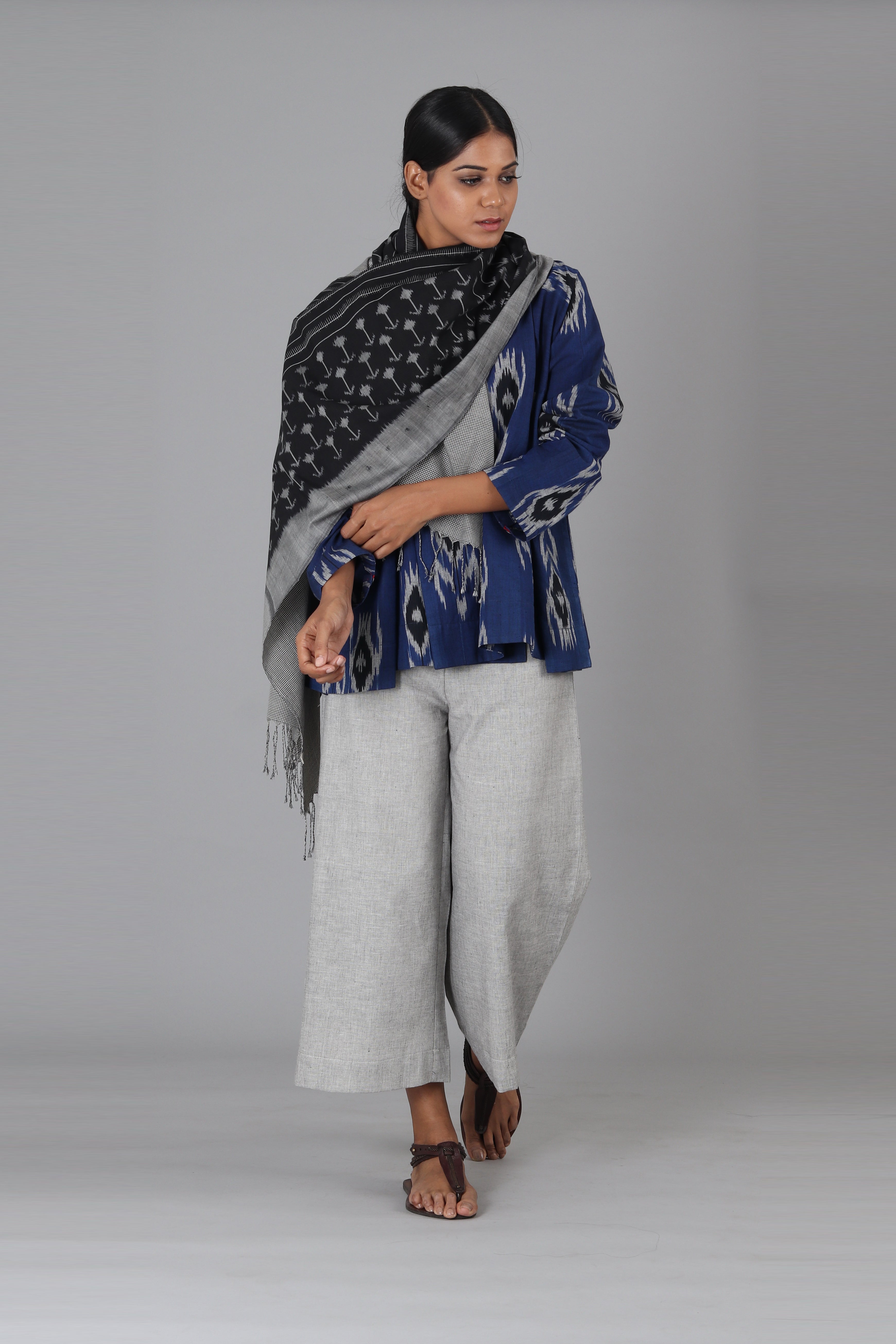 Blue Black Tulip Wrap Top