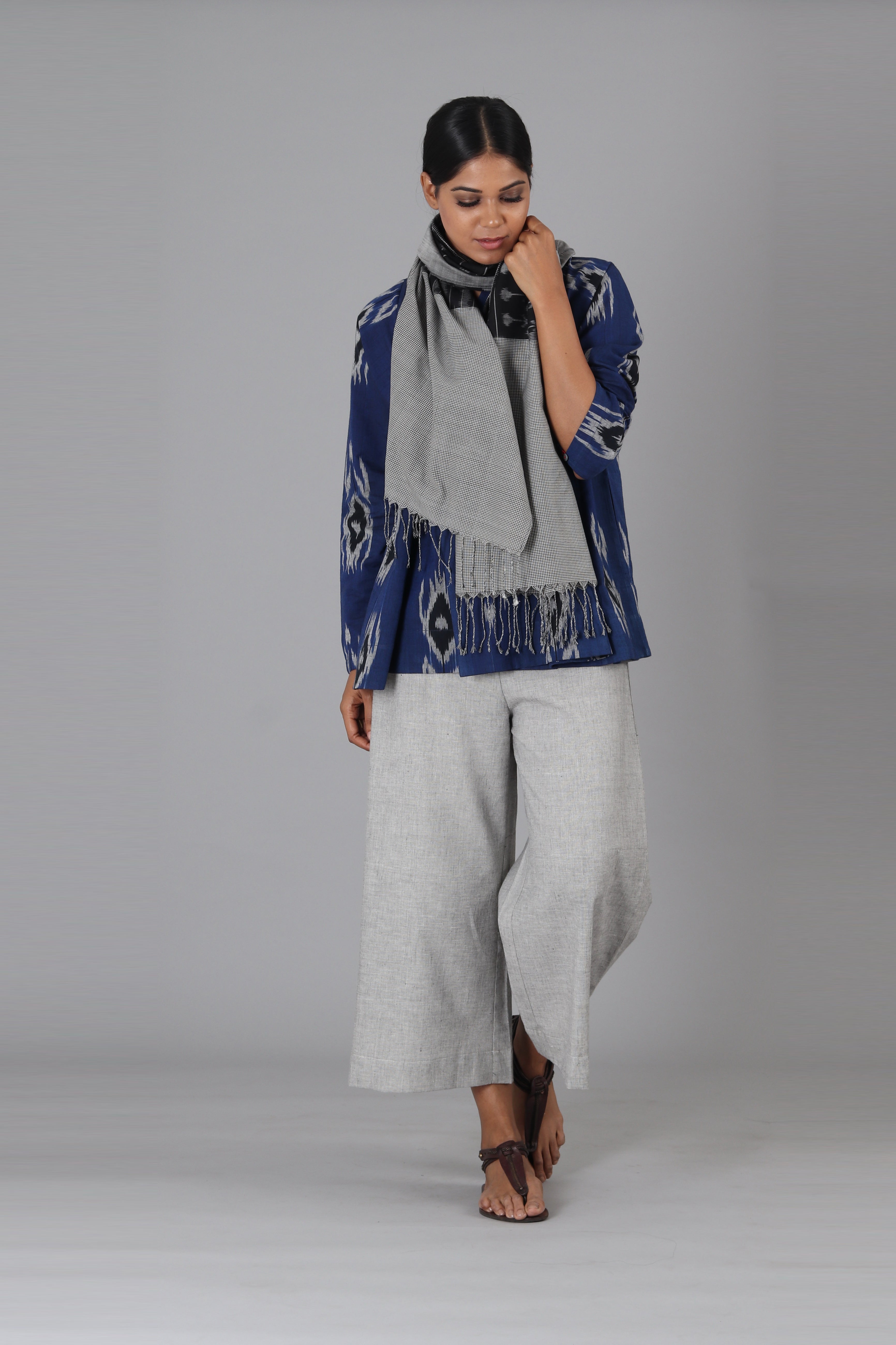 Blue Black Tulip Wrap Top