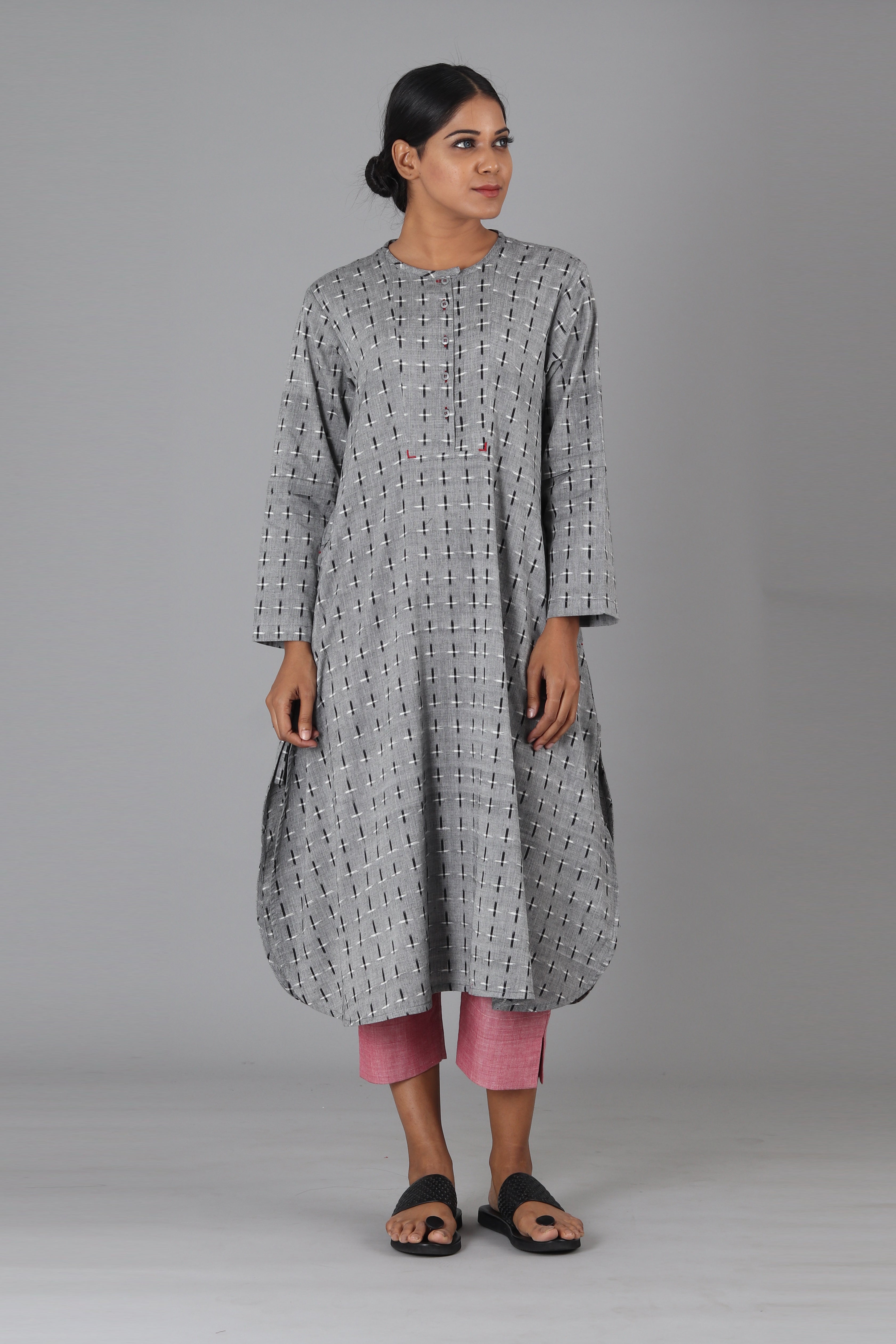 Grey Checks Long Kurta