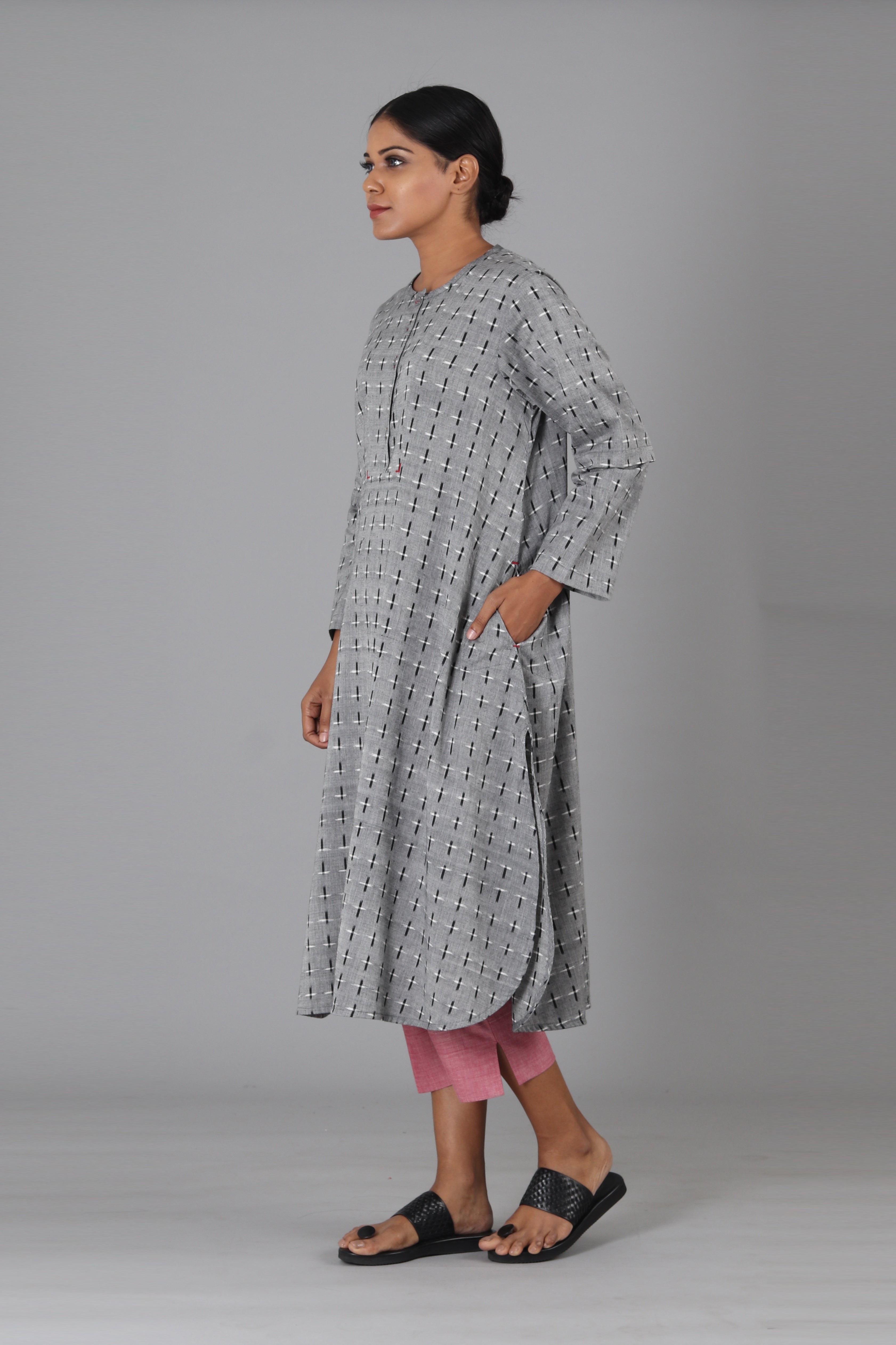 Grey Checks Long Kurta