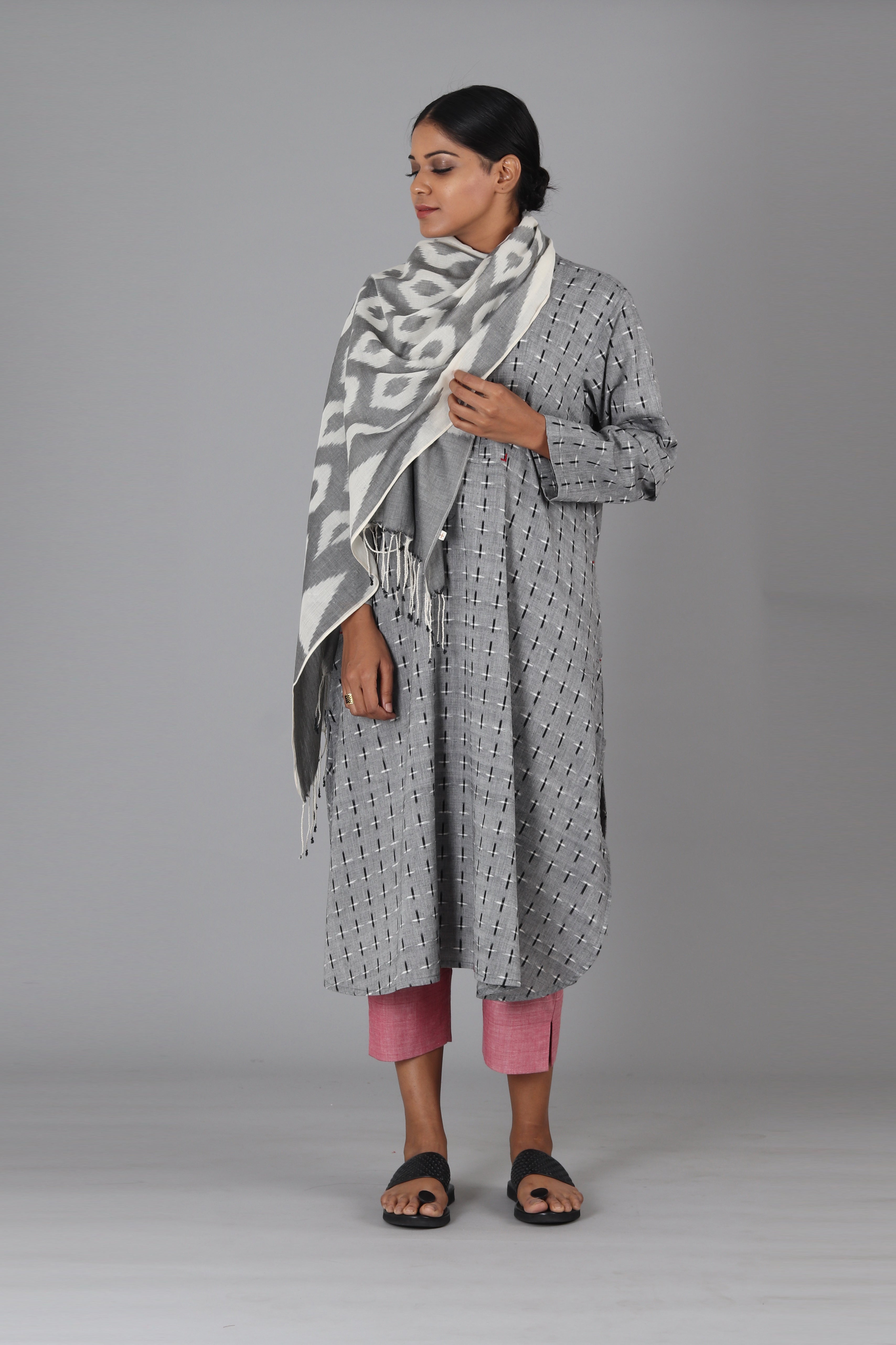 Grey Checks Long Kurta