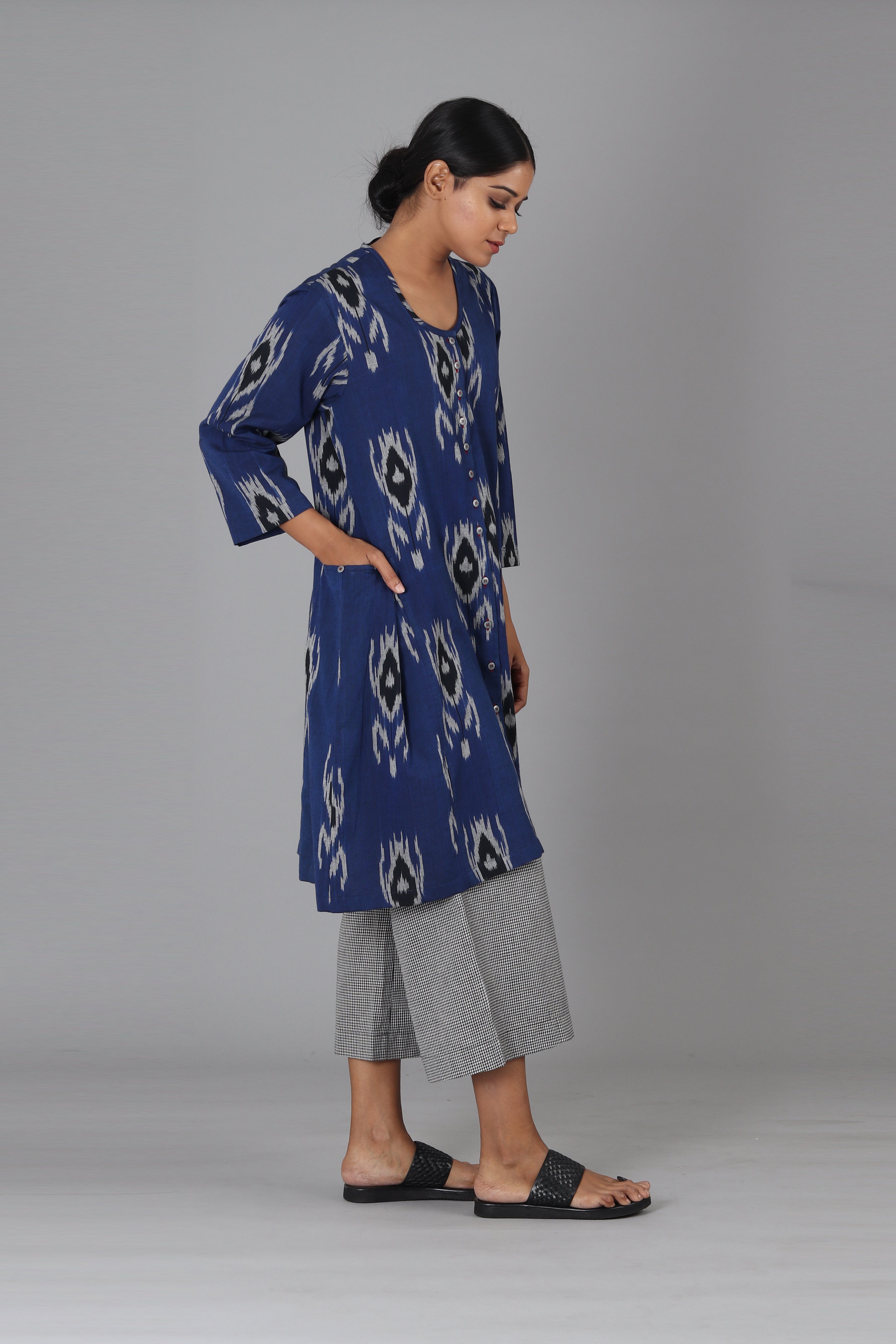 Blue Black Tulip Short Kurta