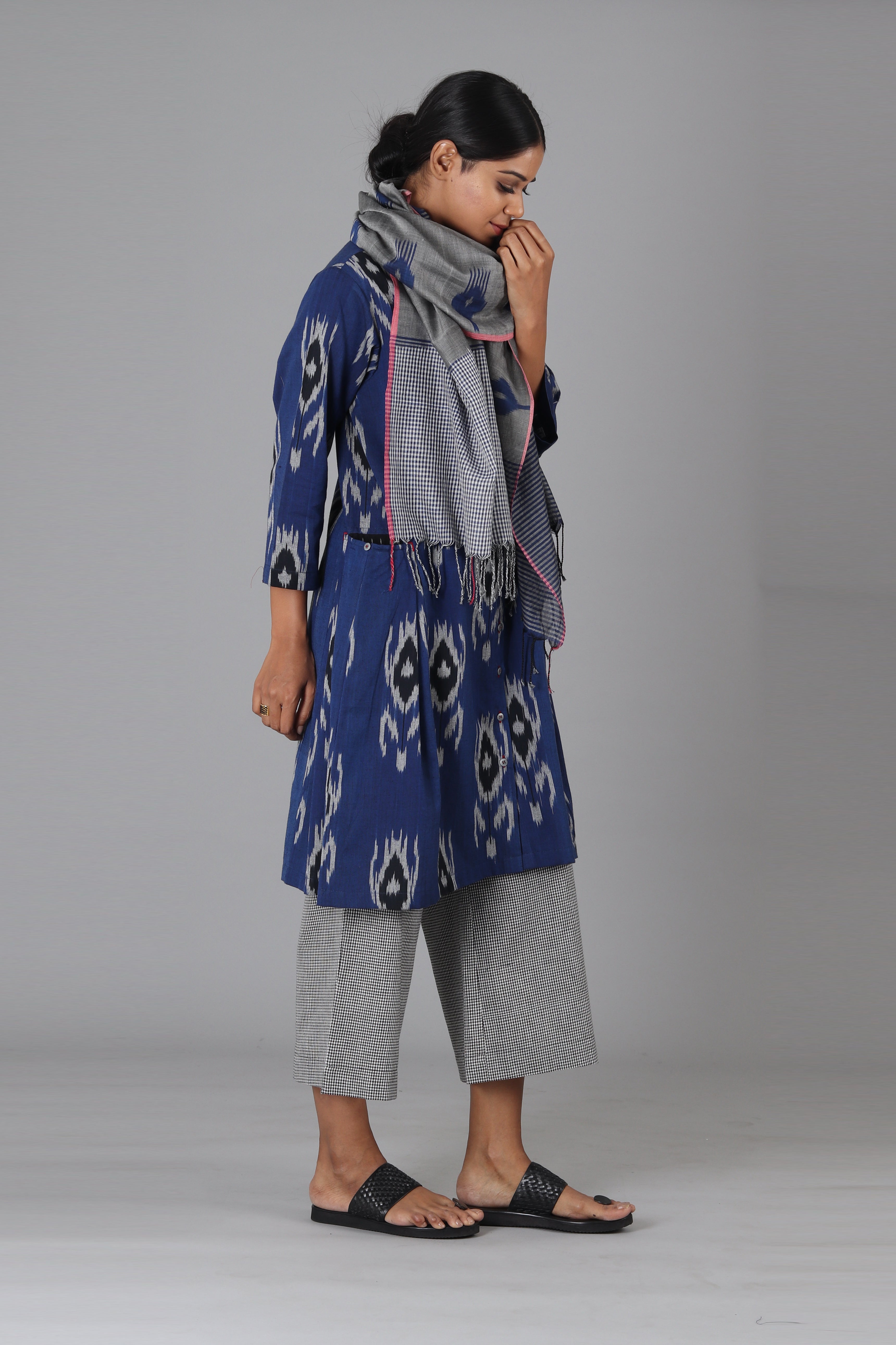 Blue Black Tulip Short Kurta