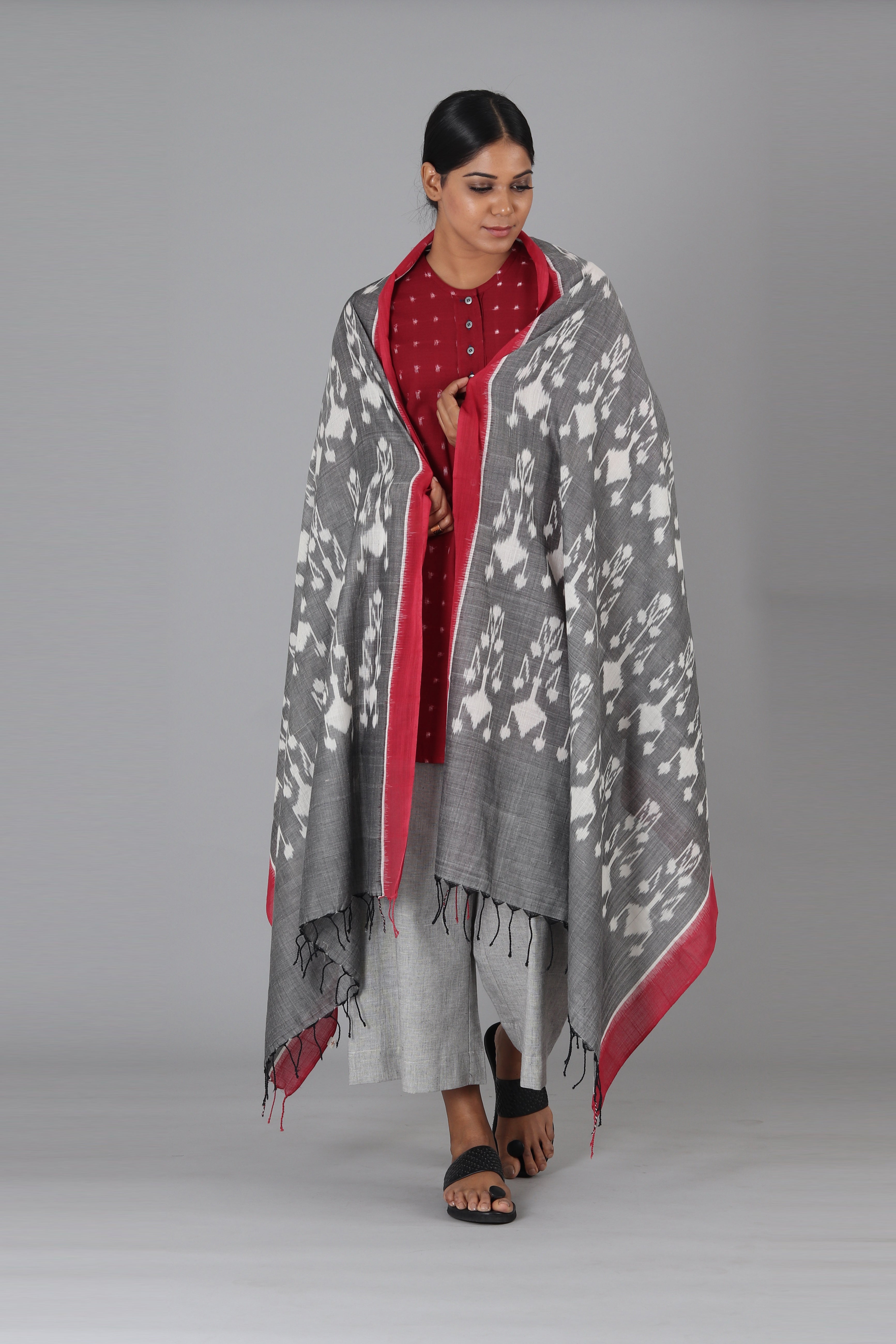 Grey Flower Dupatta