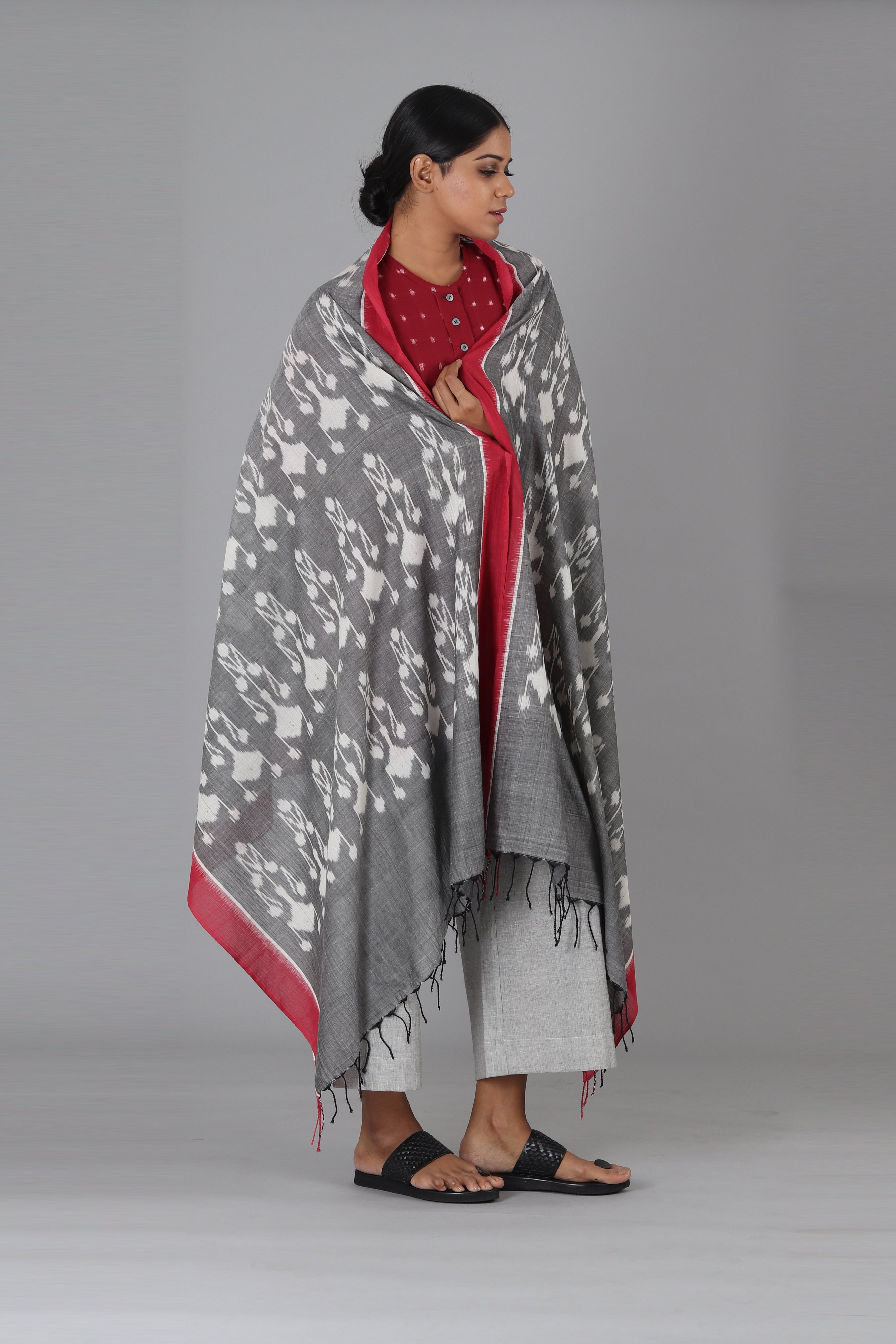 Grey Flower Dupatta