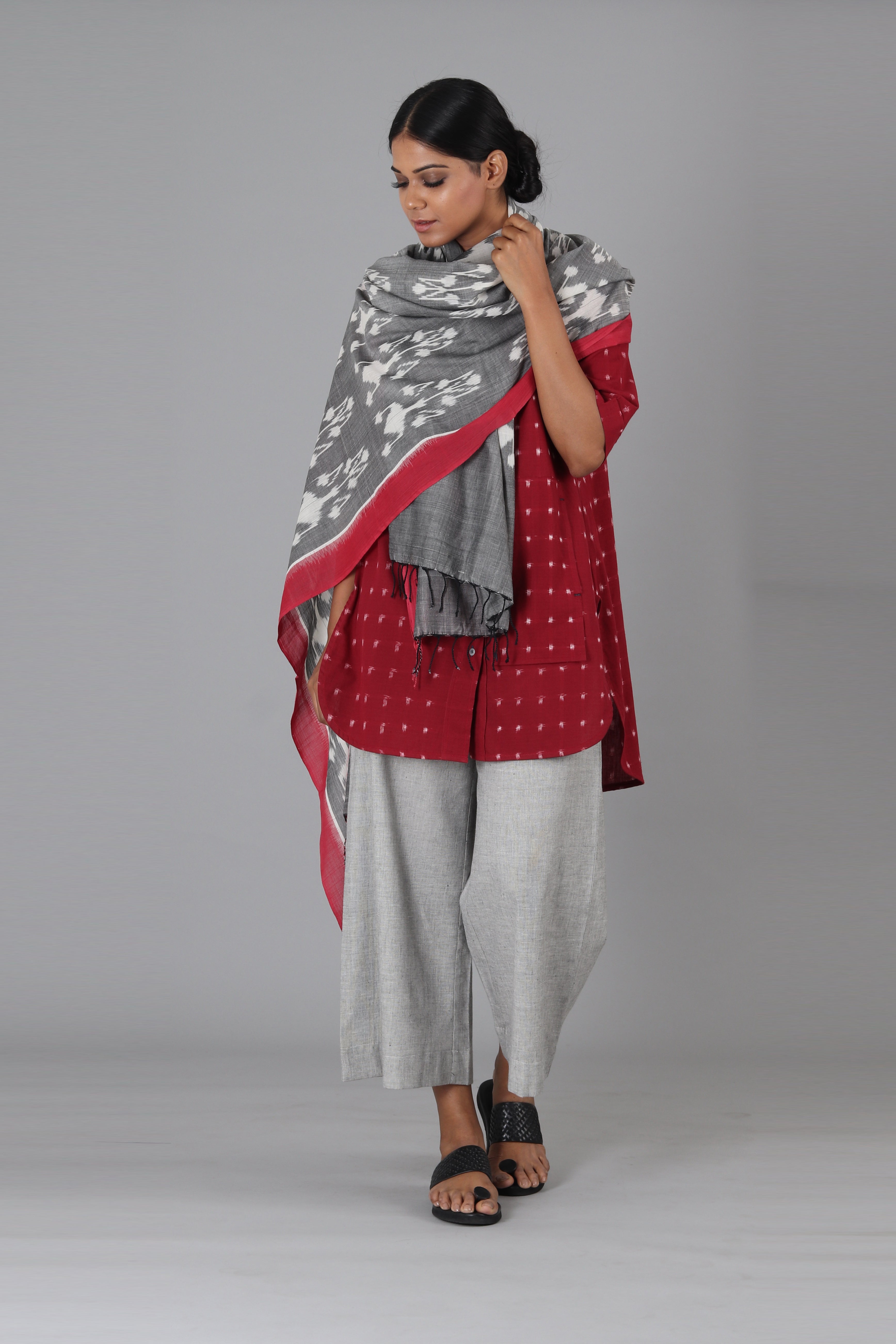 Grey Flower Dupatta