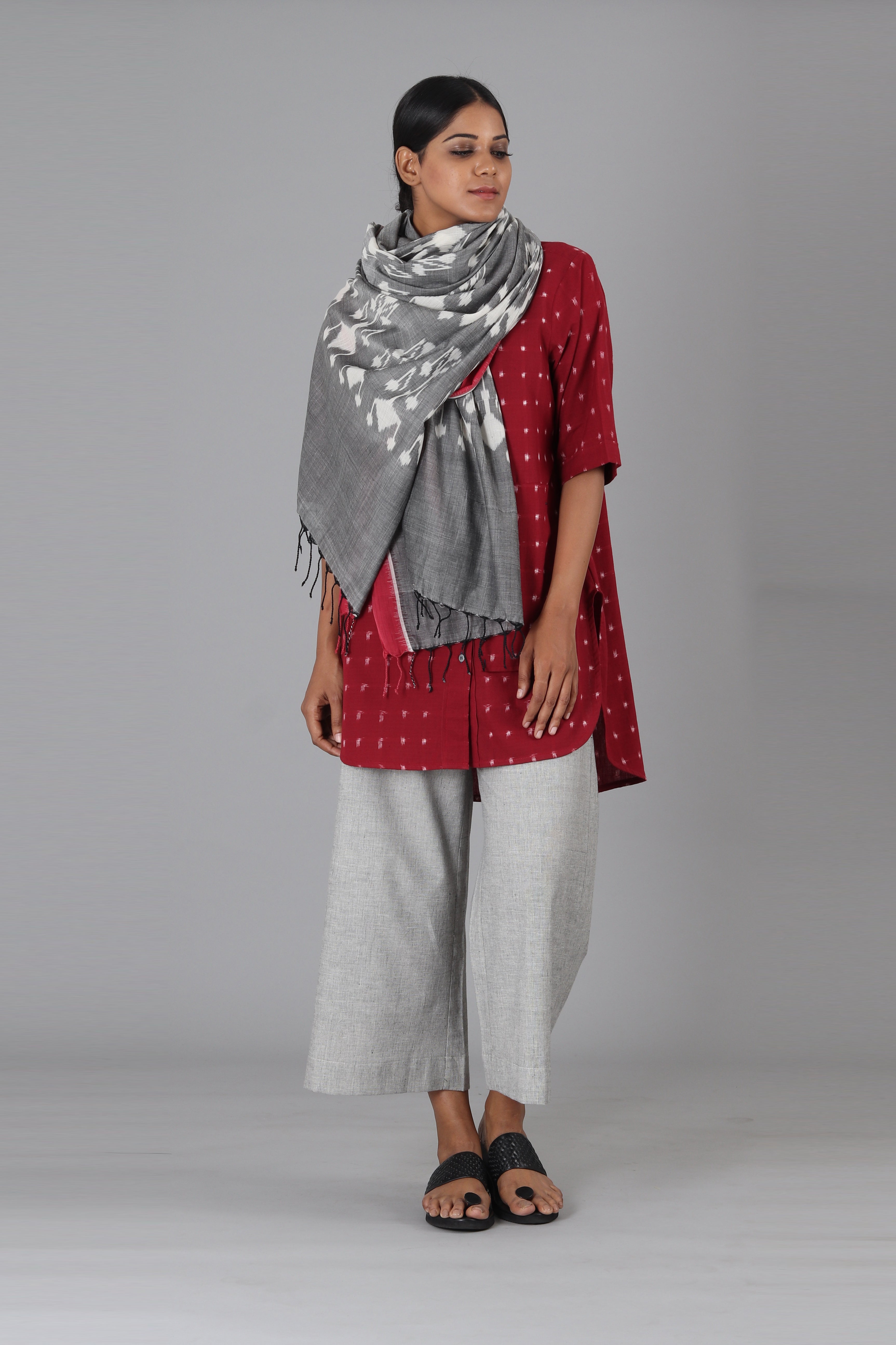 Grey Flower Dupatta