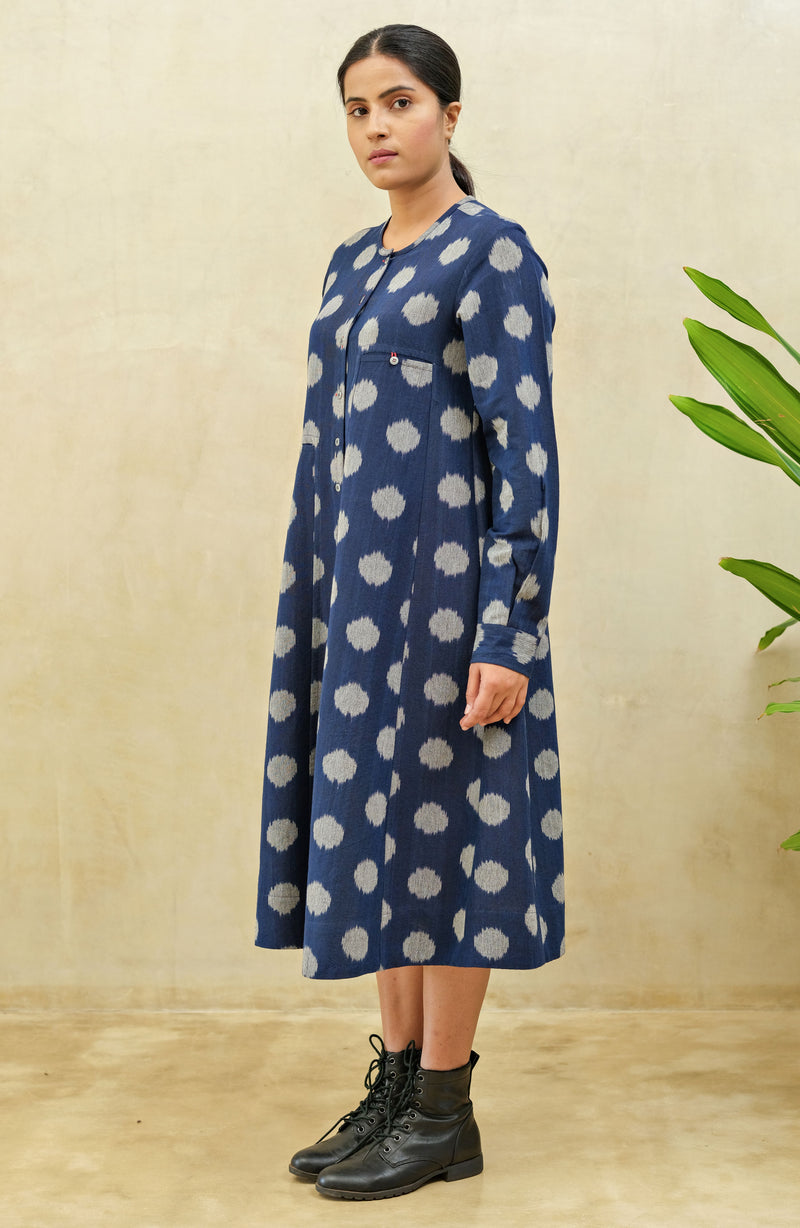 Ink Blue Woolen Button Down Dress