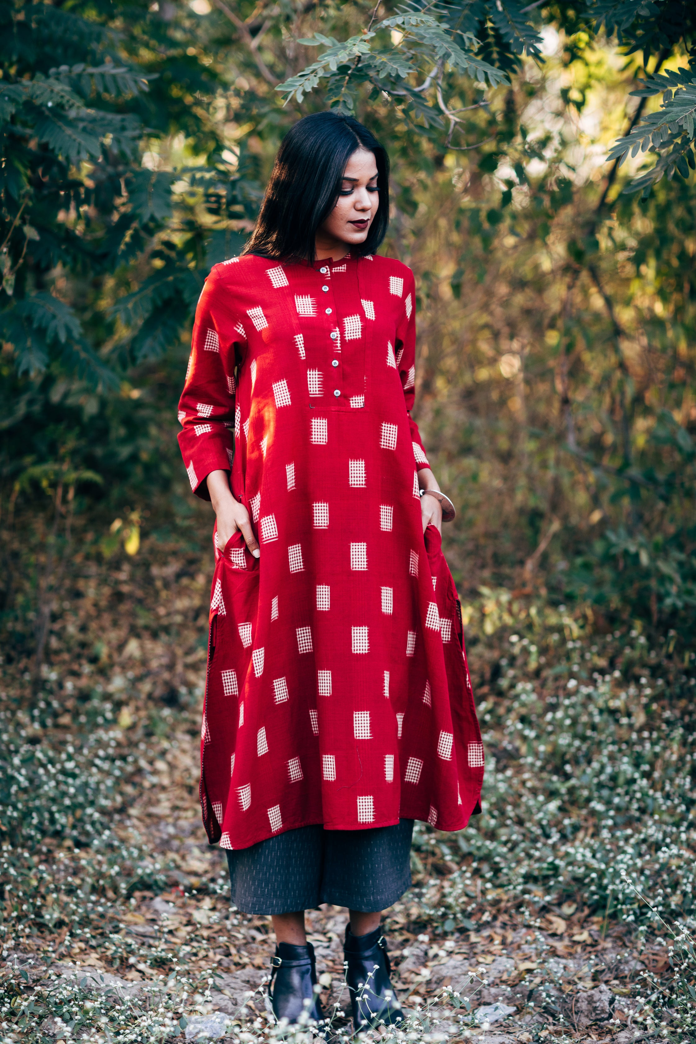 Red & Tea Box Long Kurta