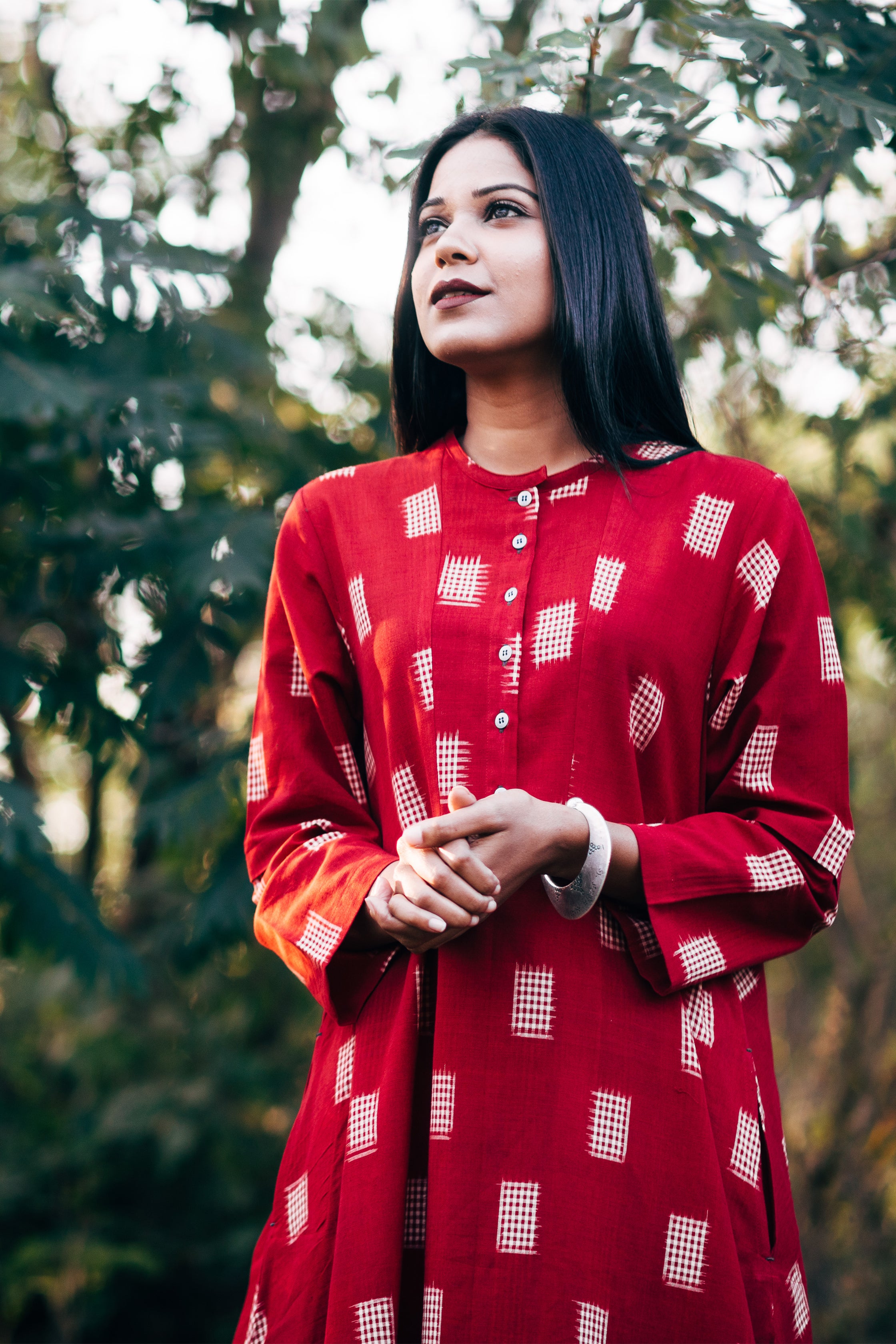 Red & Tea Box Long Kurta