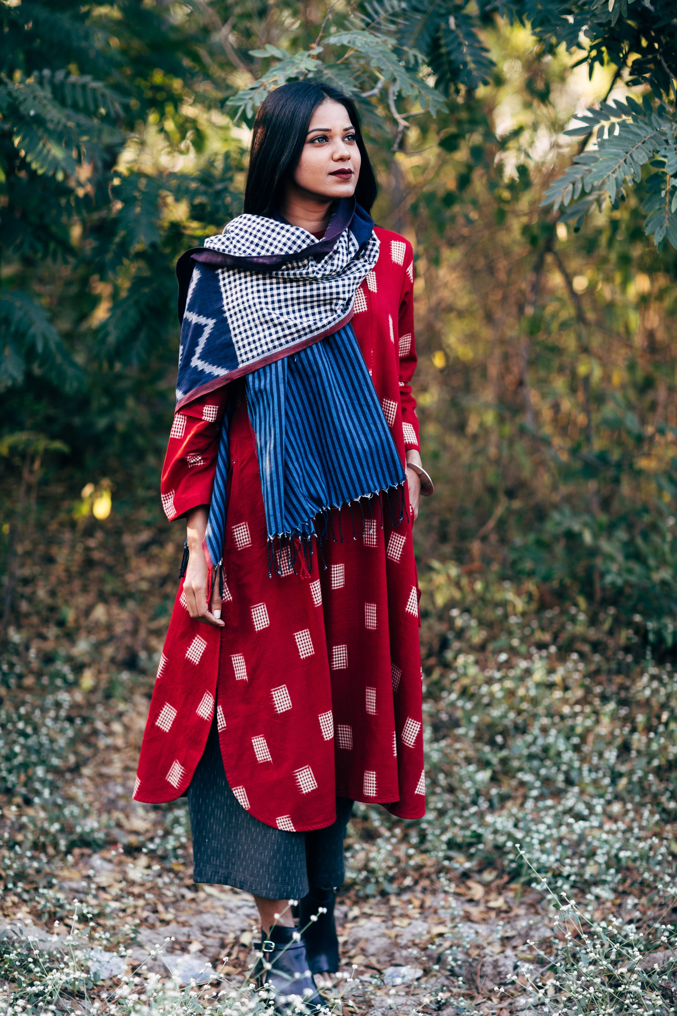 Red & Tea Box Long Kurta