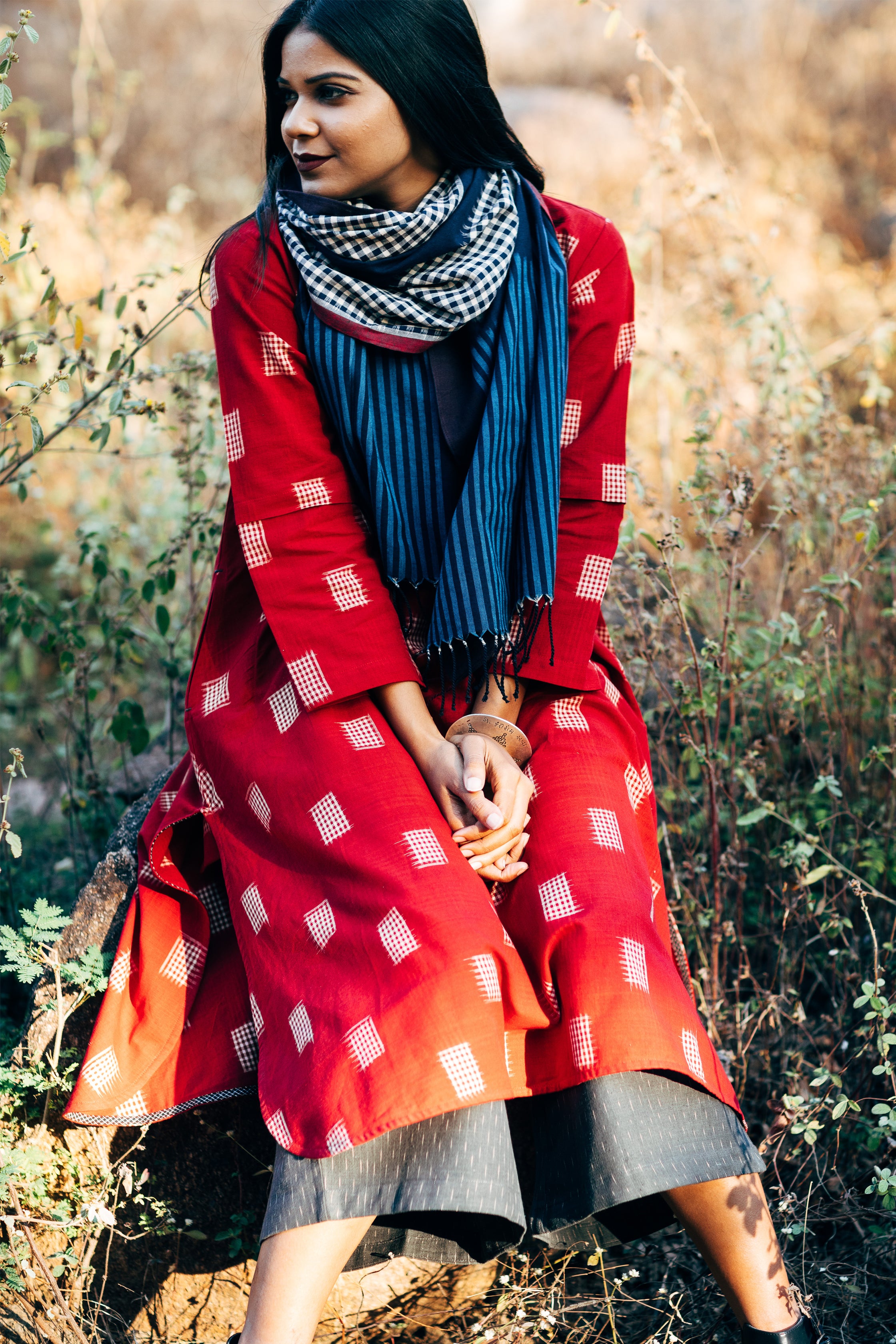 Red & Tea Box Long Kurta