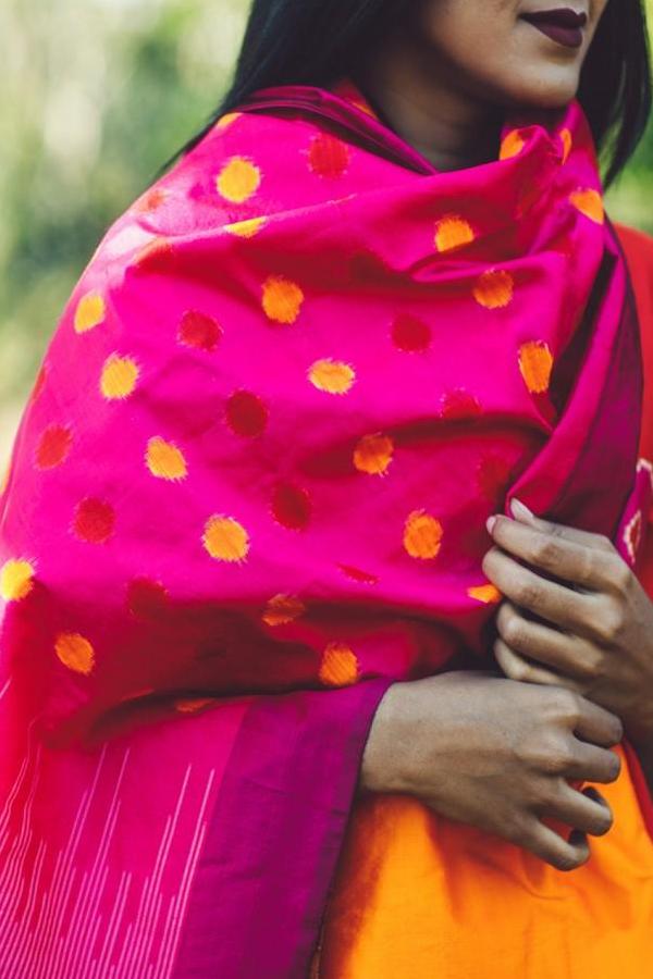 Pink Yellow Polka Silk Stole