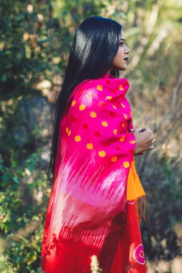 Pink Yellow Polka Silk Stole