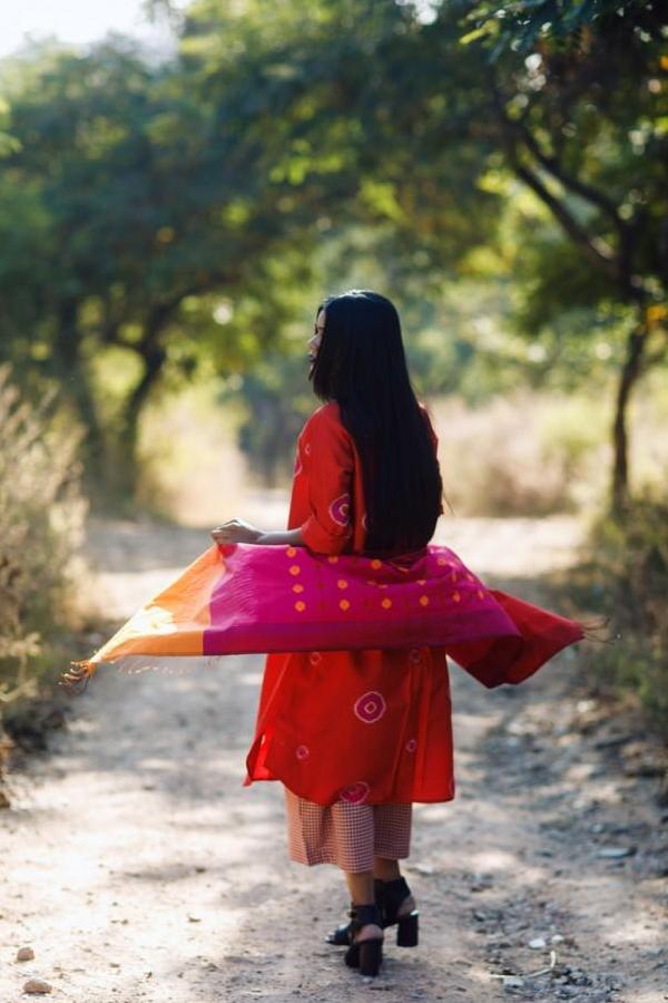 Pink Yellow Polka Silk Stole